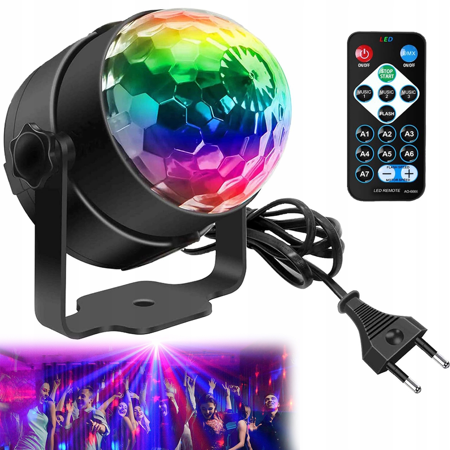 Lustrzana Kula Disco Lampy Led Verk Laser Odblask Speacker Control Coloful