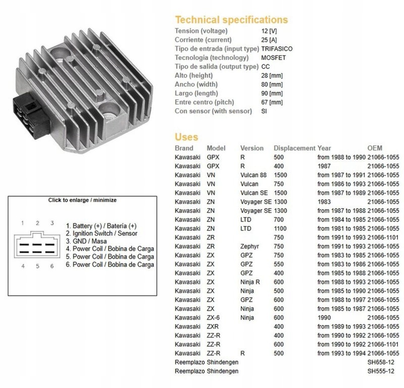 Regulátor Napätia Kawasaki Vn 750/1500; Zn 700/1100; Zr 750 91-93;