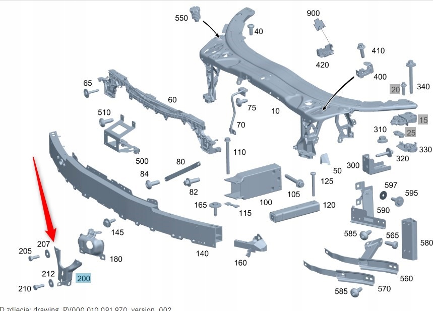 Upevnění chladiče pomocí podpěry Mercedes A2056204100