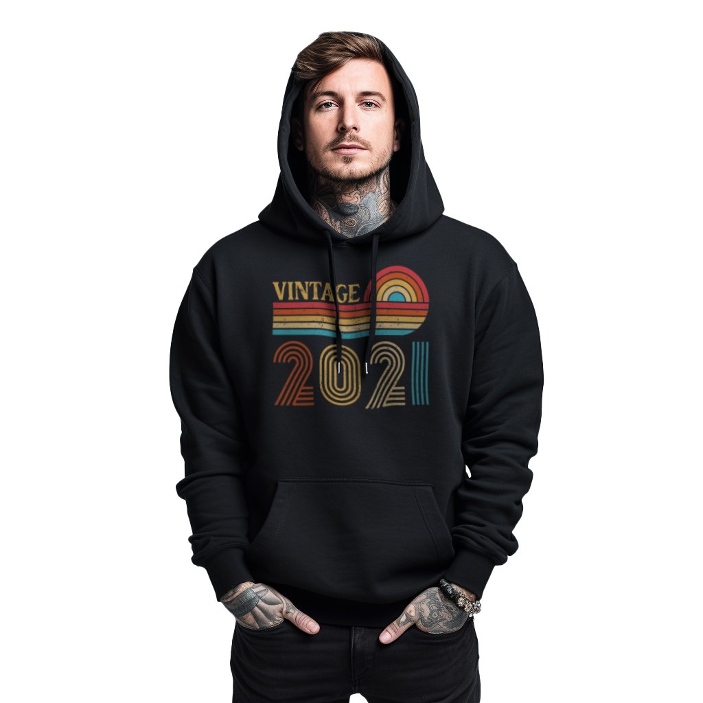 Mikina černá pánská s kapucí s potiskem dárek k narozeninám, ročník Vintage 2021