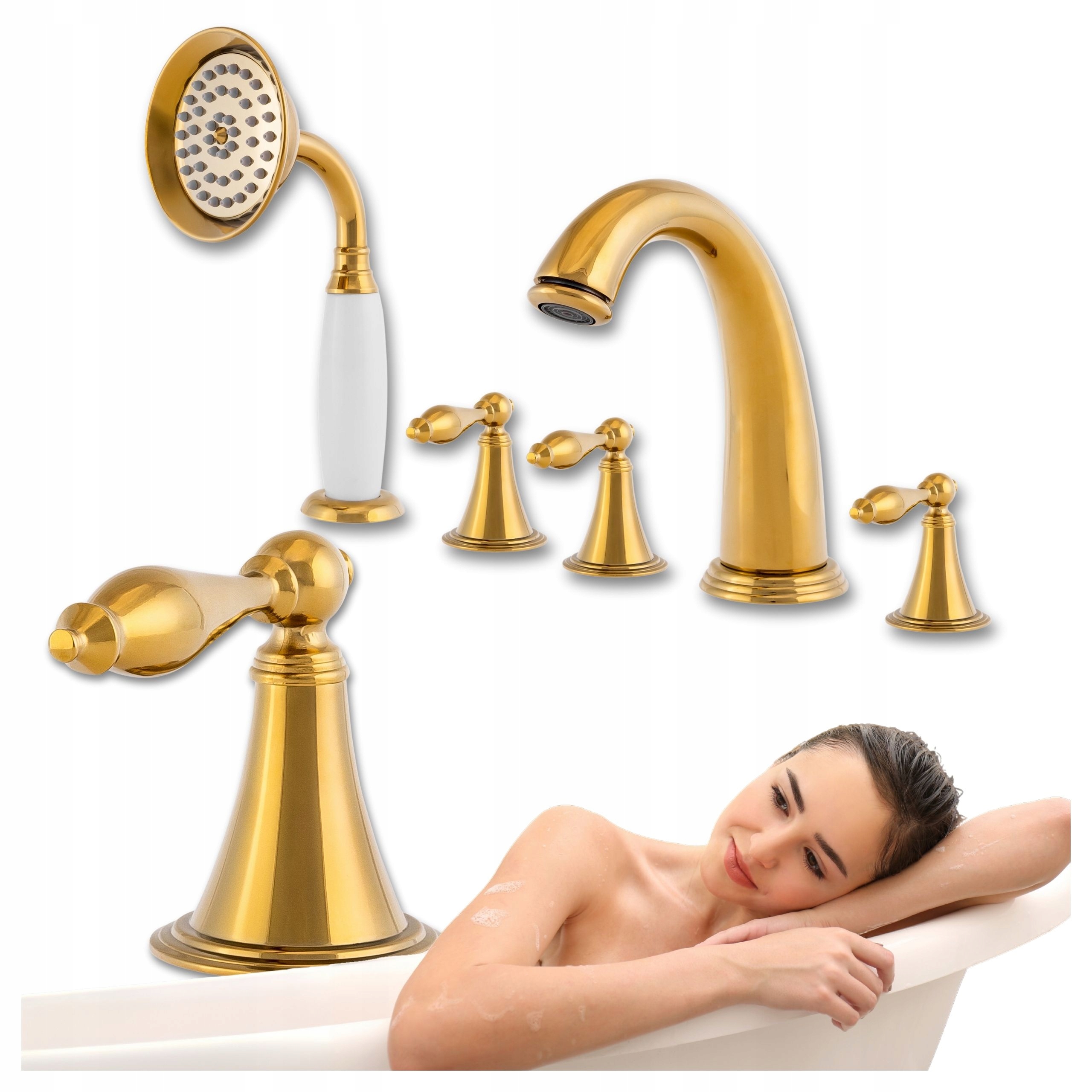 Vanová Baterie 5-OTVOROVÁ Vanová Stojící Retro Zlatá
