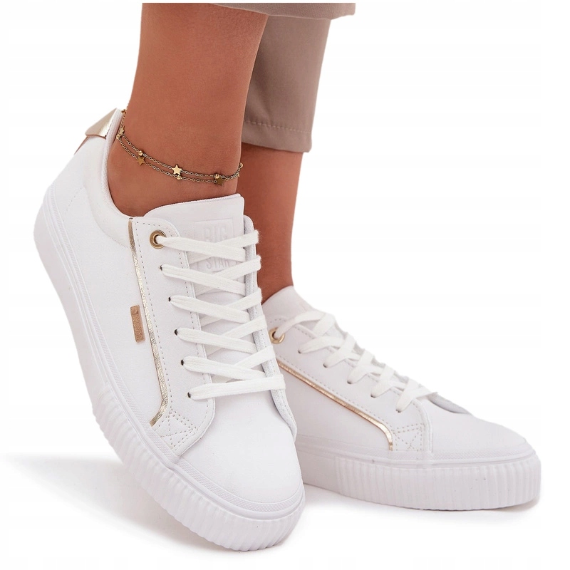 Dámské Tenisky Z Eko Kůže Big Star SS274026 Bílo-zlaté 37