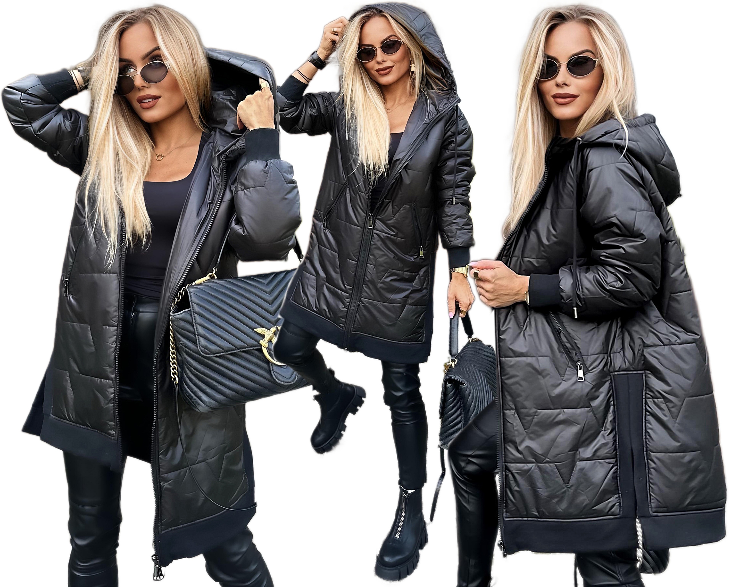 Dámská Přechodová Bunda černá prošívaná s kapucí velké velikosti S Ivona