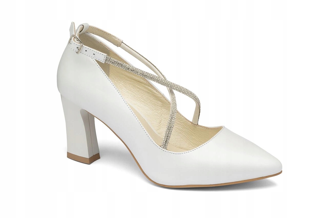 Kožené lodičky s ozdobnými proužky na kříži, bílá zuza, velikost 36