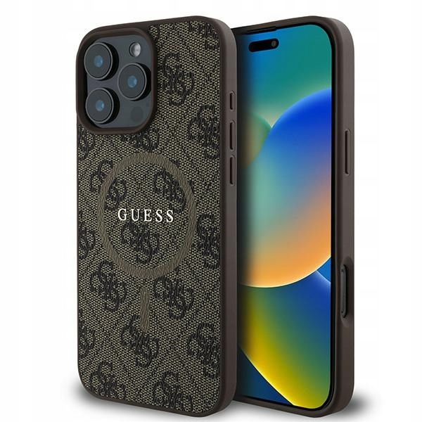 Originální pouzdro Guess pro iPhone 16 Pro 6.3", hnědý obal, zadní kryt MagSafe