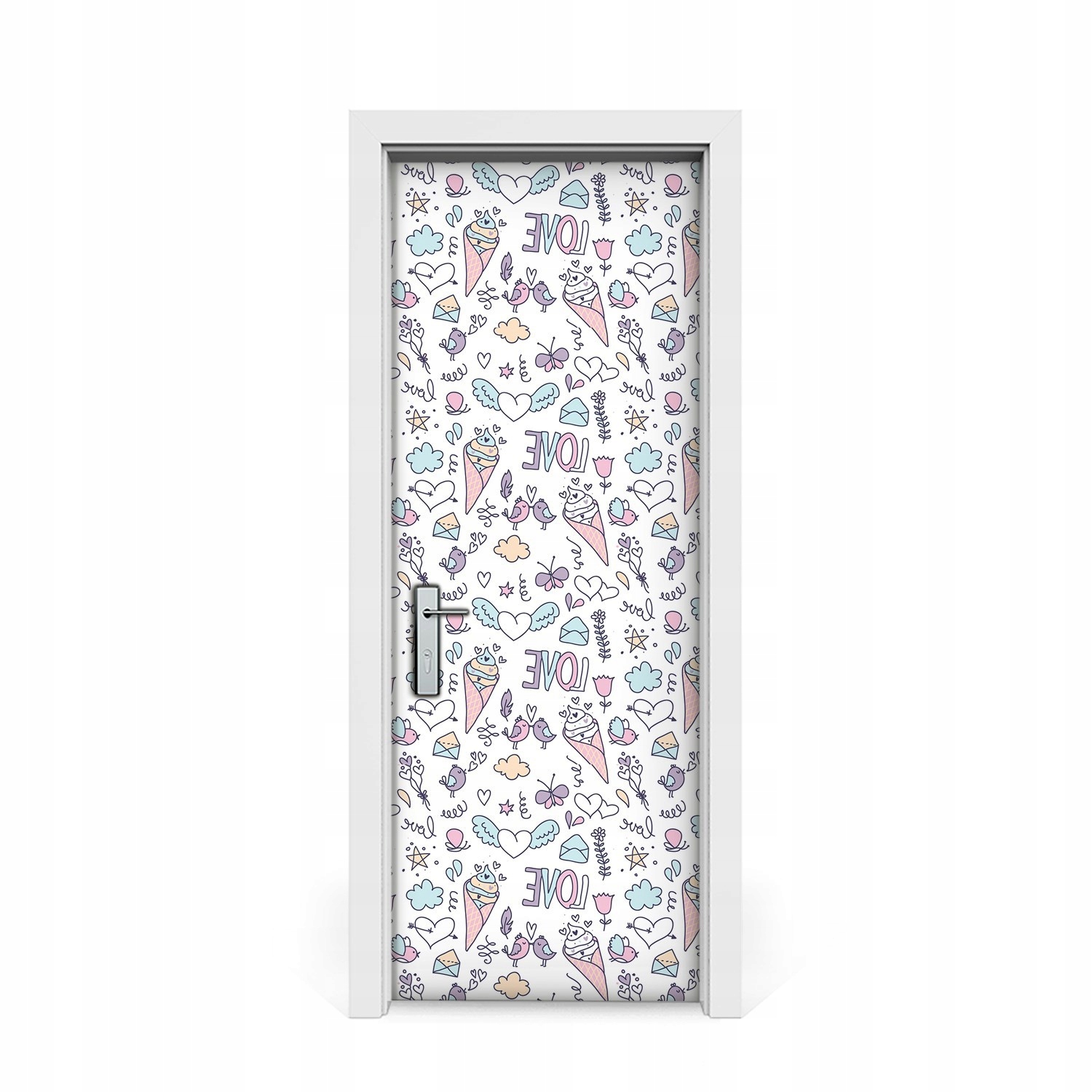 

Naklejka na drzwi Ptaki Miłość Lody Doodle 75x205