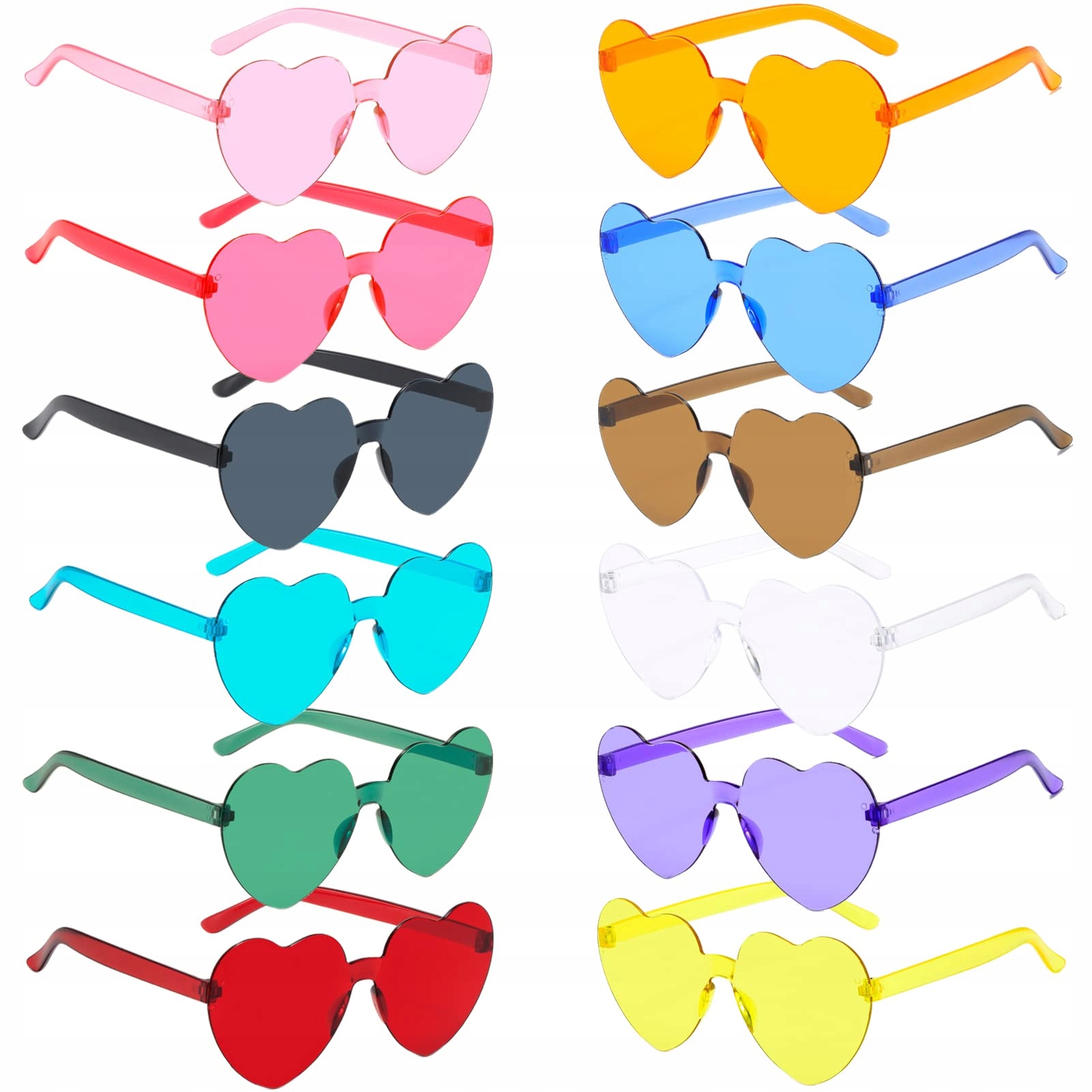 Zestaw 12 Okularów na Imprezę Serca Kolorowo Przezroczyste Stylowe