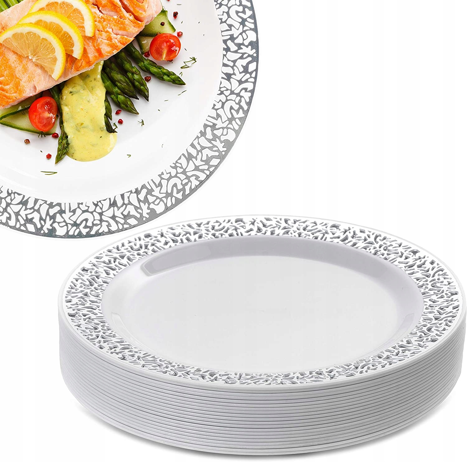 

Plastikowe talerze wielorazowe Srebrne zestaw 10sz
