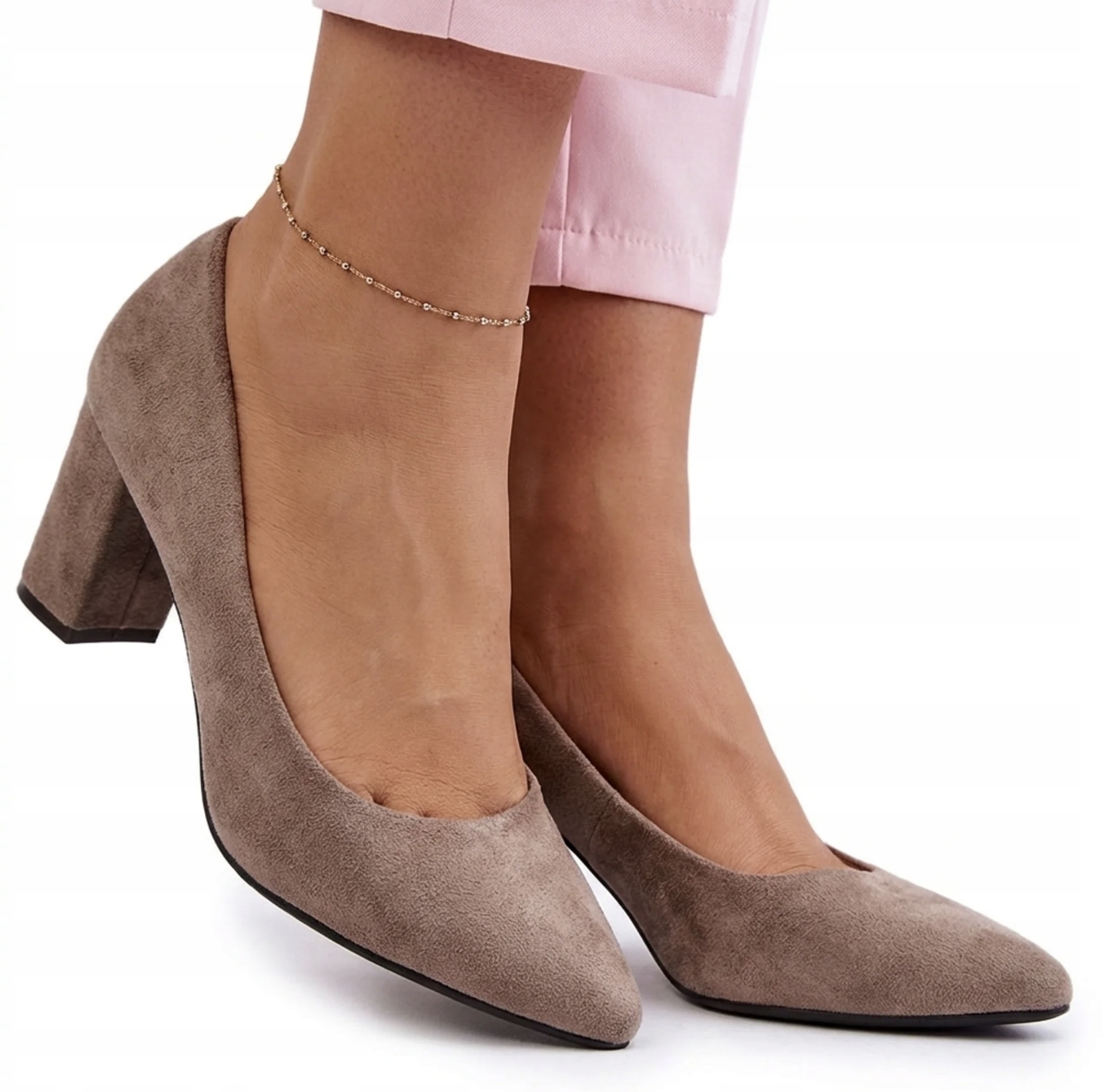 Czółenka Damskie Na Słupku Sergio Leone PB414 Buty Jasny Brąz Zamszowe 37