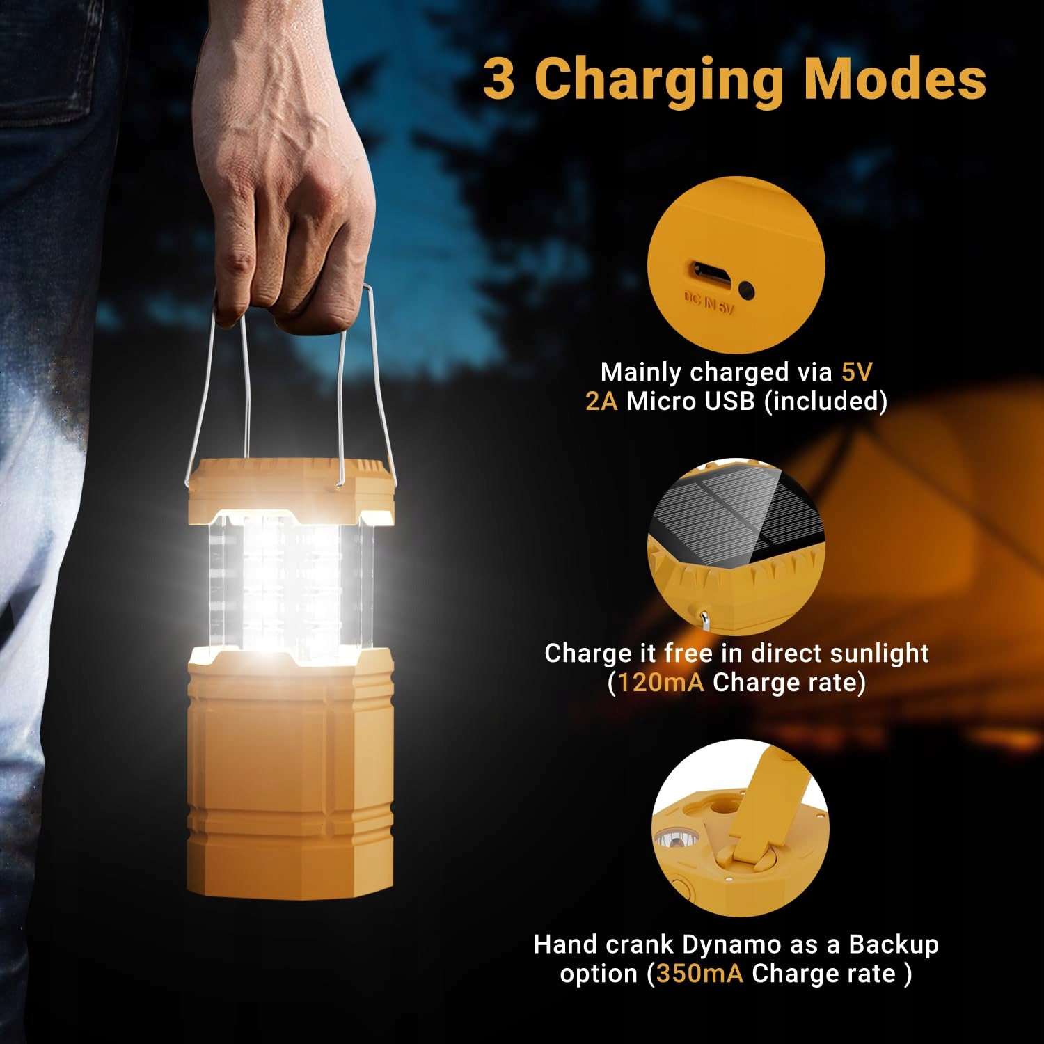 LED SOLARNA LAMPA KEMPINGOWA WODOODPORNA LATARNIA Z AKUMULATOREM 3000MAH — miniatura 4