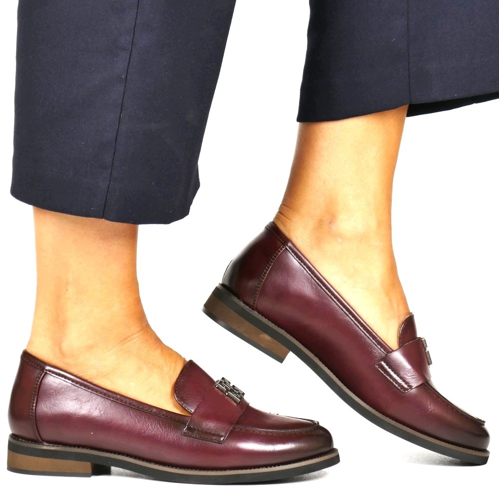 Mokasíny Dámské Polobotky Nazouvací Vínové Pohodlné Elegantní Módní boty J6