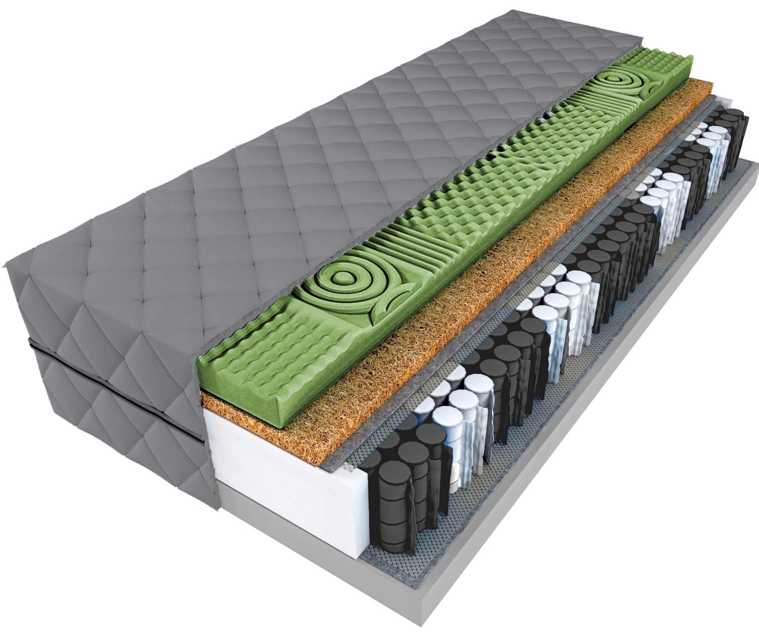 Materac pocket Profil 140x200 Masujący Kokos 20cm H3/H4 Pokrowiec Grafitowy