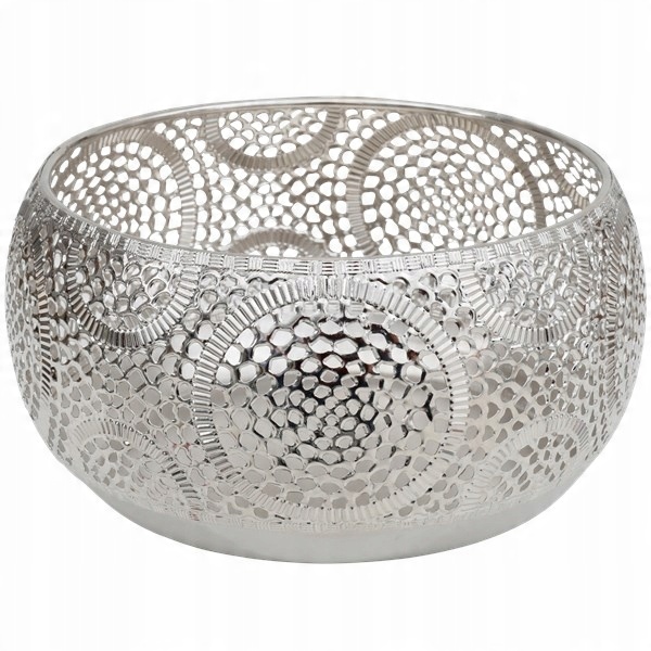 

Metalowa Taca Misa Ażurowa 19 cm Srebrna