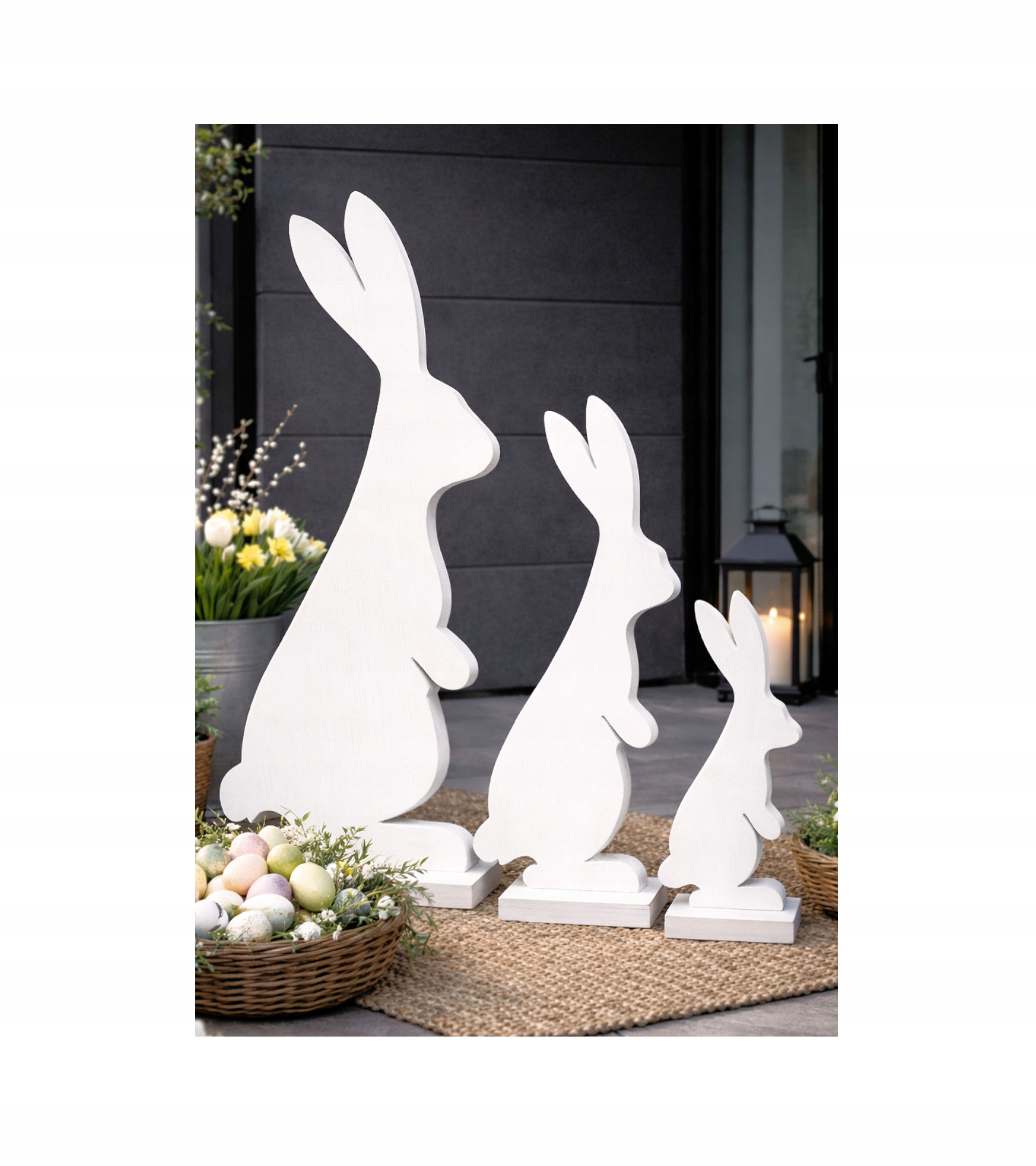 3 kusy Velikonoční zajíc výška 100 cm socha Zajíček Bílý Dřevo