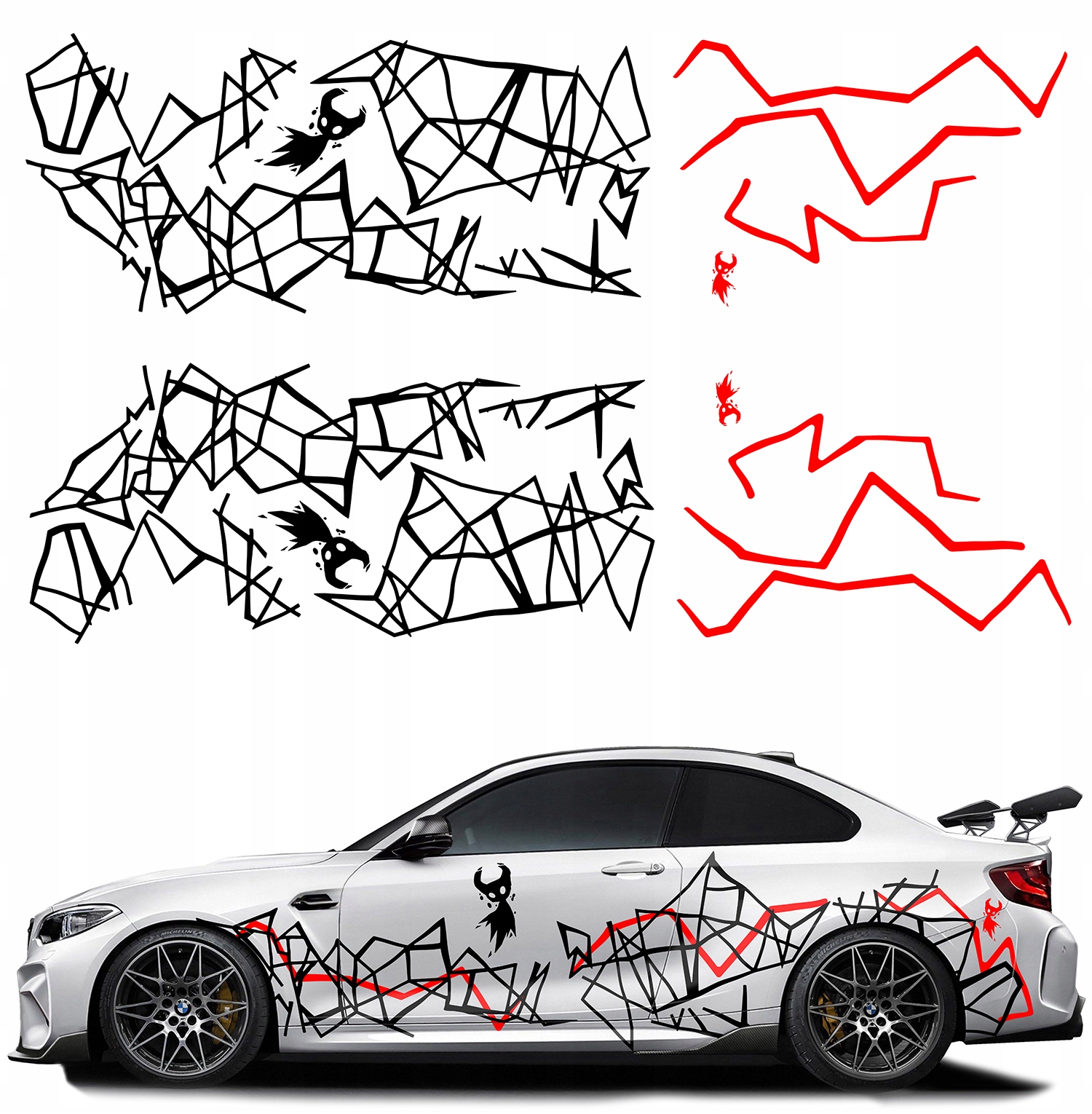 2x Nálepka Grafika na auto Motiv Síťka Linie Duch Ghost Devil 94x700