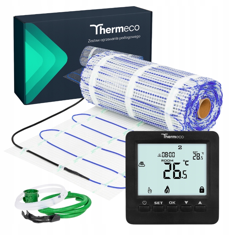 Mata grzewcza grzejna pod płytki 150W/m2 zestaw termostat Thermeco H8 12m²