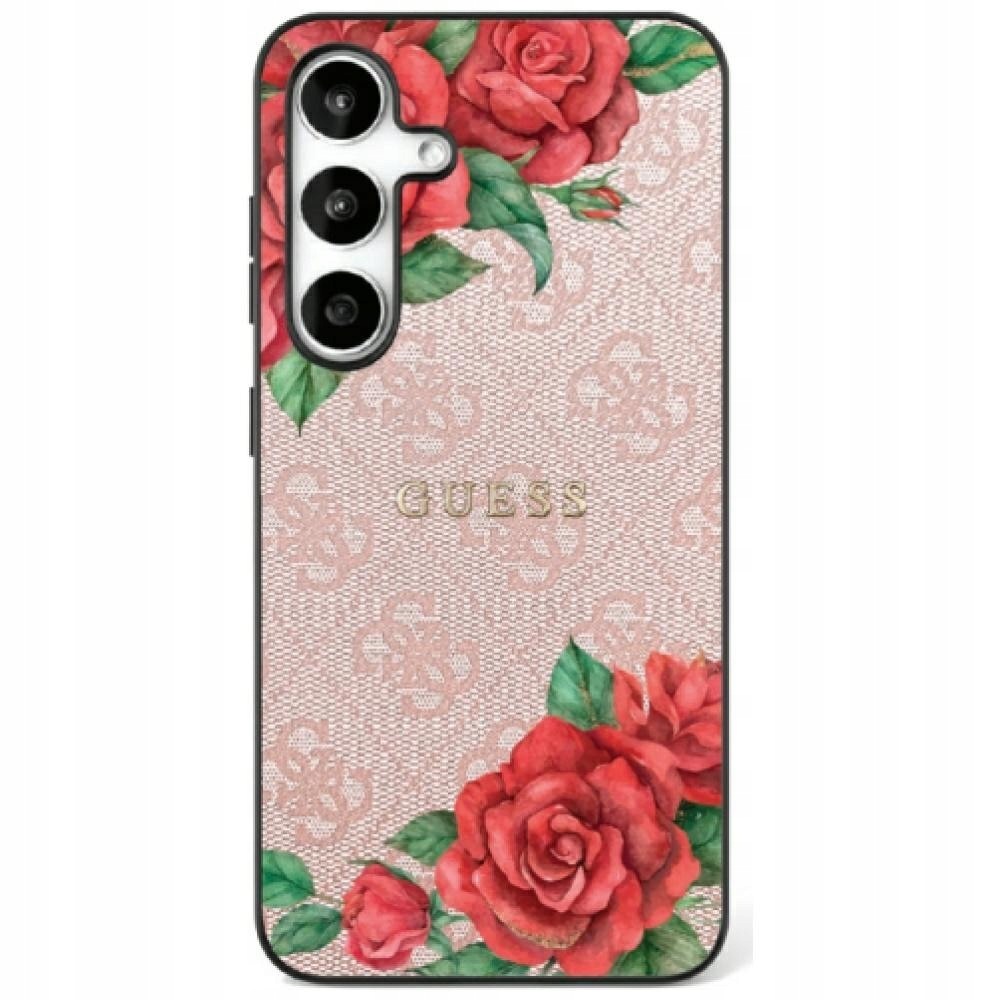 Pouzdro Guess Kožené 4G Flowers Print Metal Classic Logo MagSafe Samsung Gala