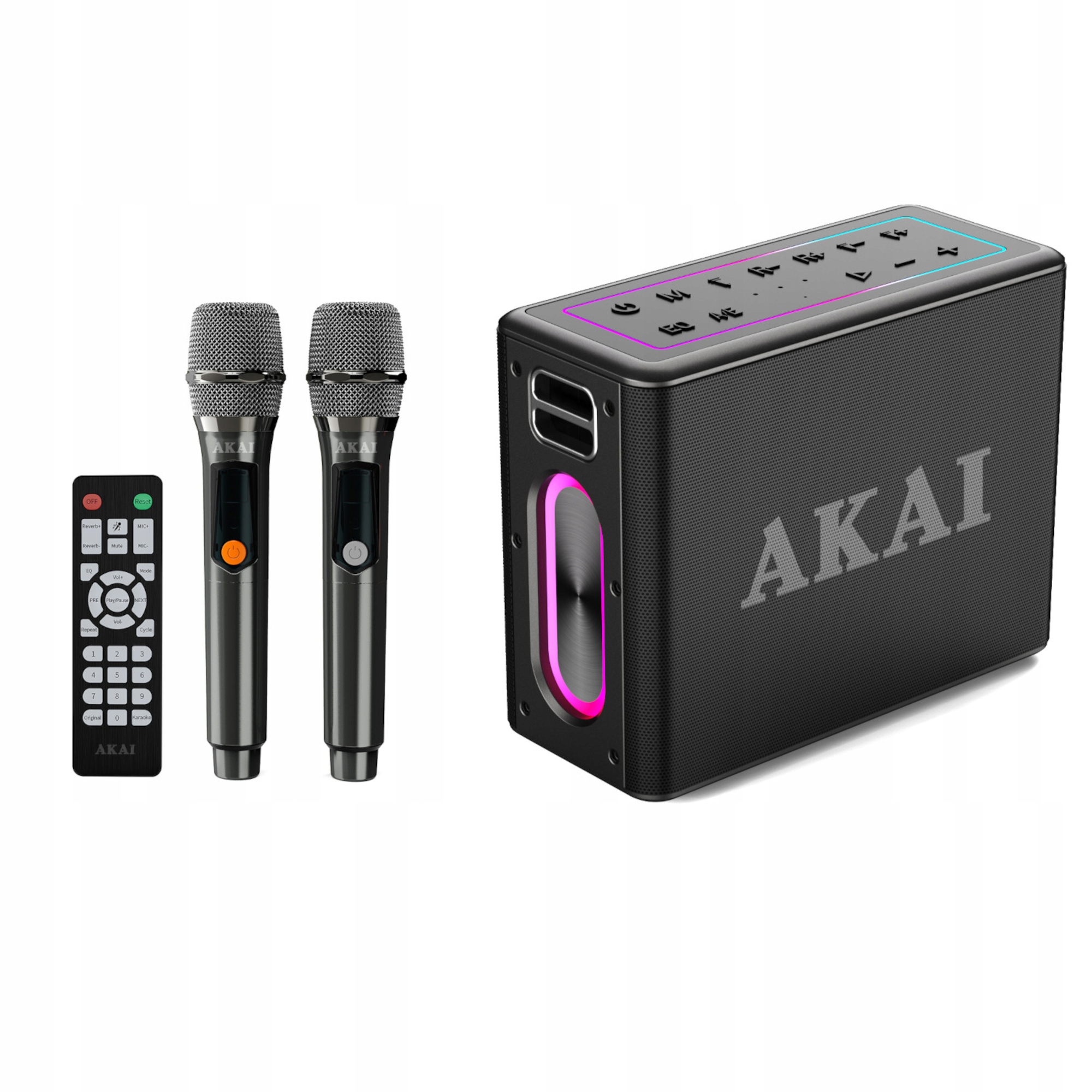 Głośnik Bezprzewodowy Bluetooth Akai Karaoke Dwa Mikrofony Bezprzewodowe