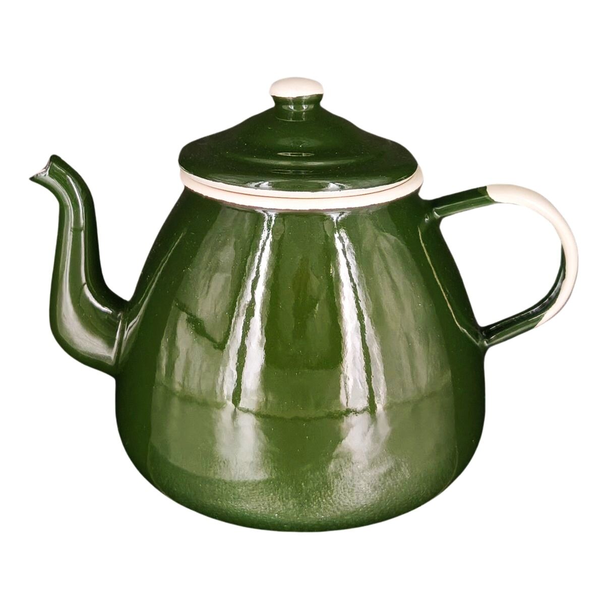 Smaltovaná konvička na čaj, zelená, 1,4 l, ručně vyrobená