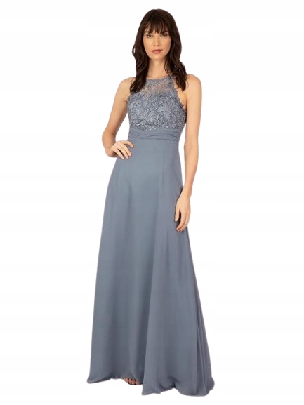 Apart Glamour Dlouhá Šaty S Krajkovým Zadním Dílem, Modrá, 40 Jqc