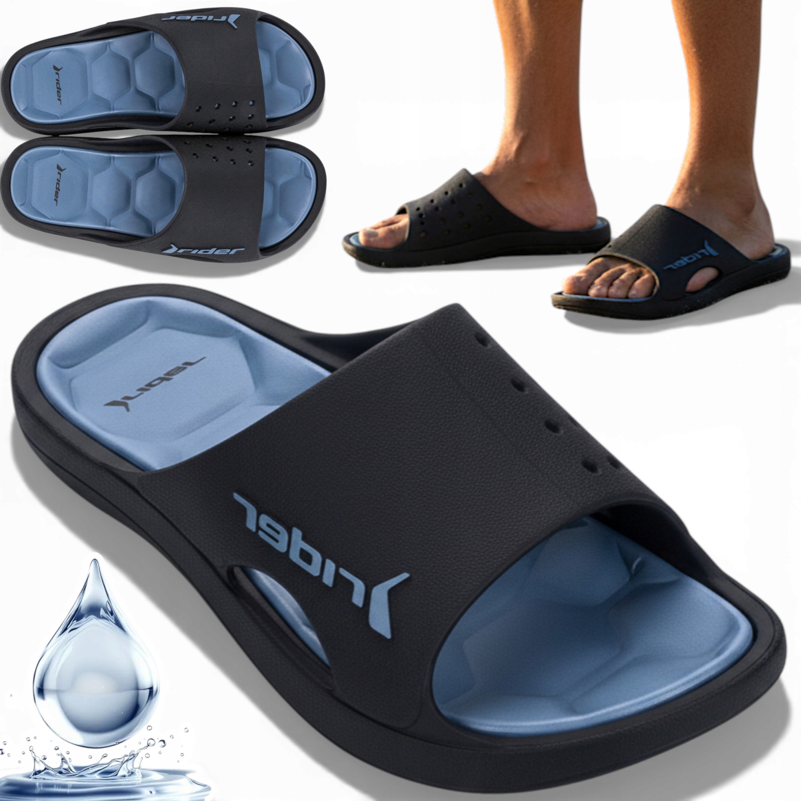 43 Rider Gumowe klapki męskie na basen na plaze laczki domowe miekkie modne
