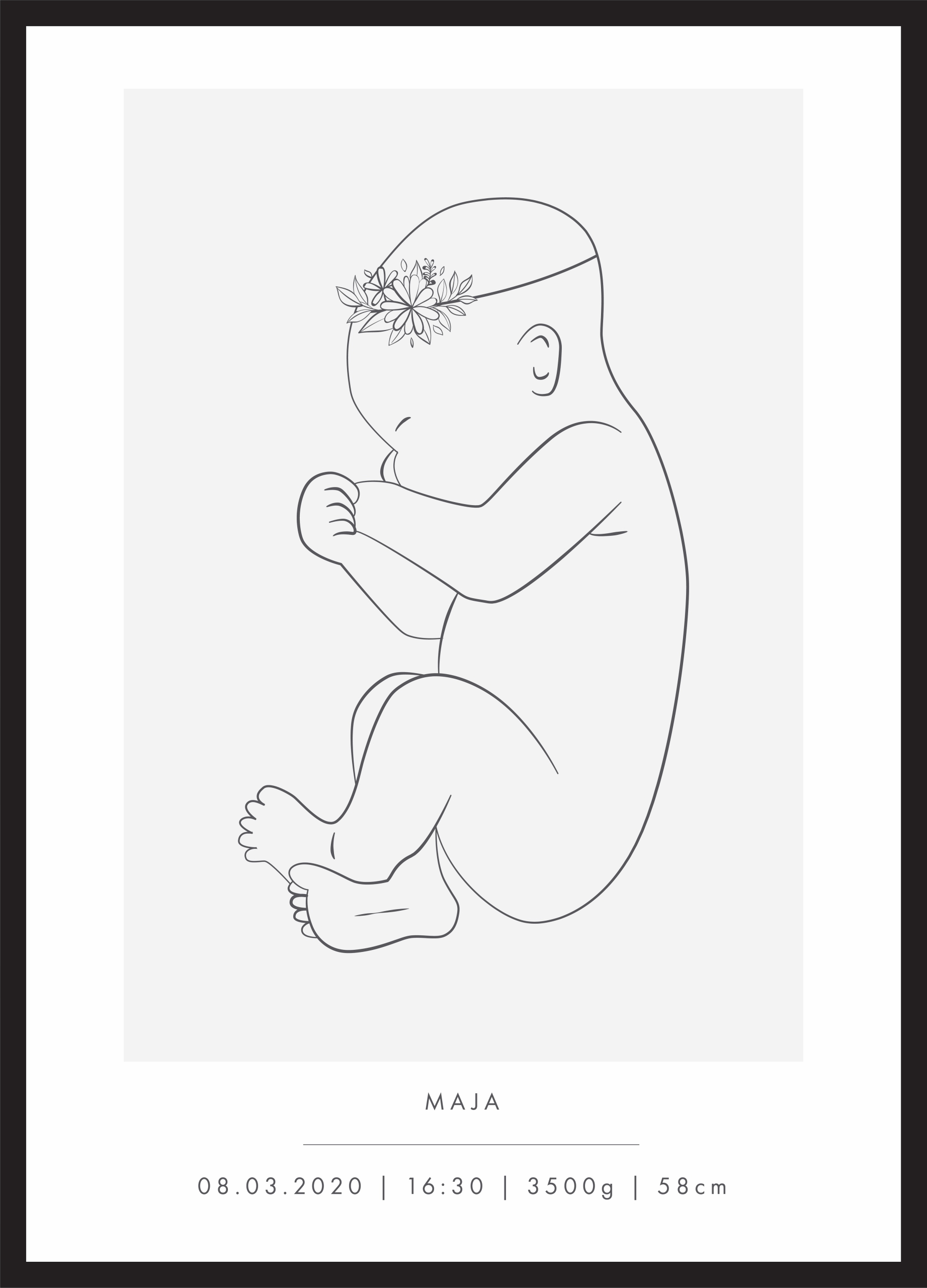 Plakat Prezent Metryczka Noworodka Szara 50x70