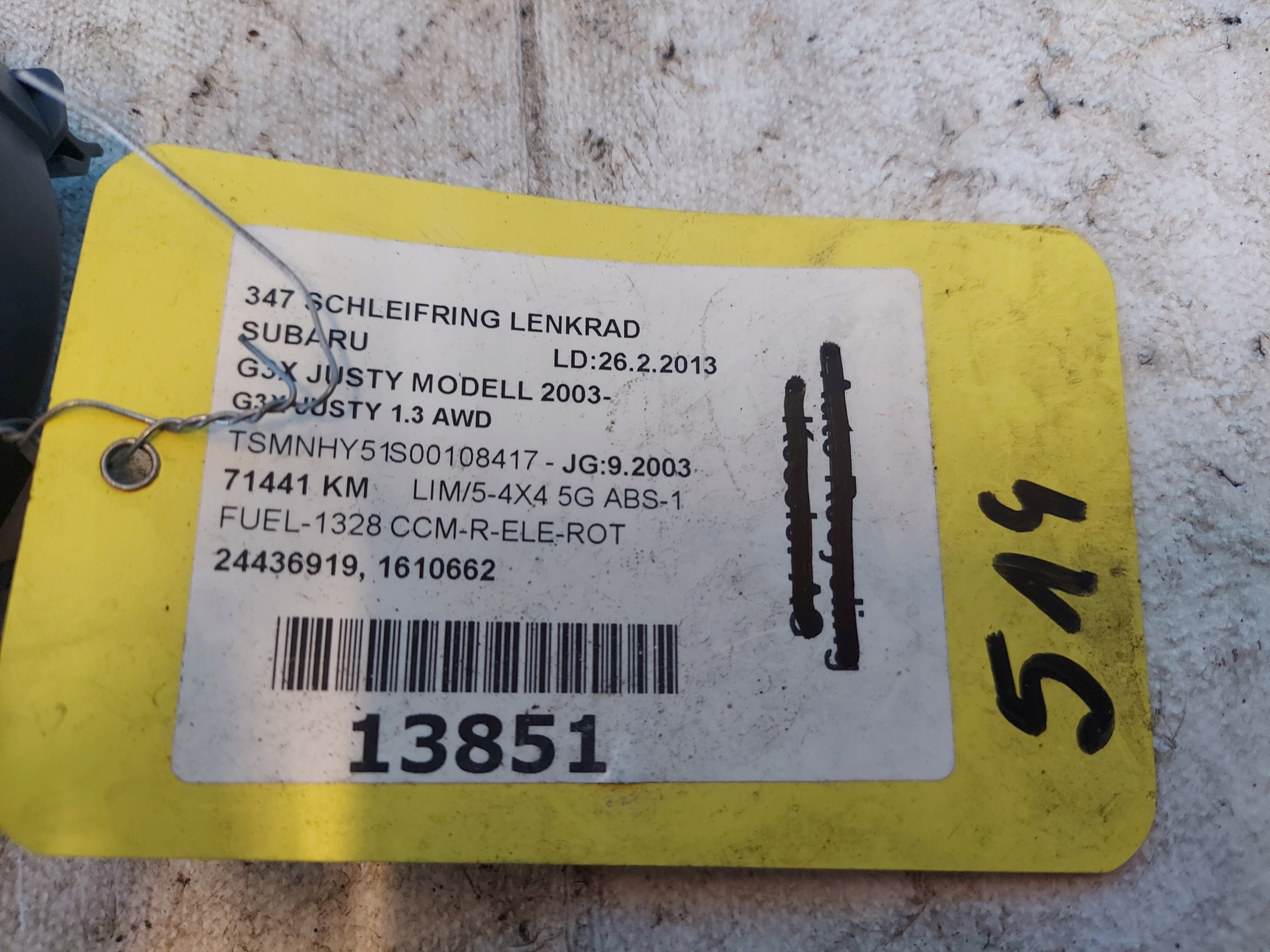 ring airbag SUBARU G3X 1610662