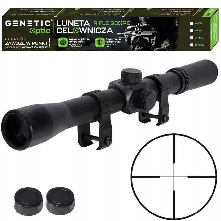 Luneta Celownicza Genetic Optic 4X20 Krzyż 30/30 Montaż 11MM