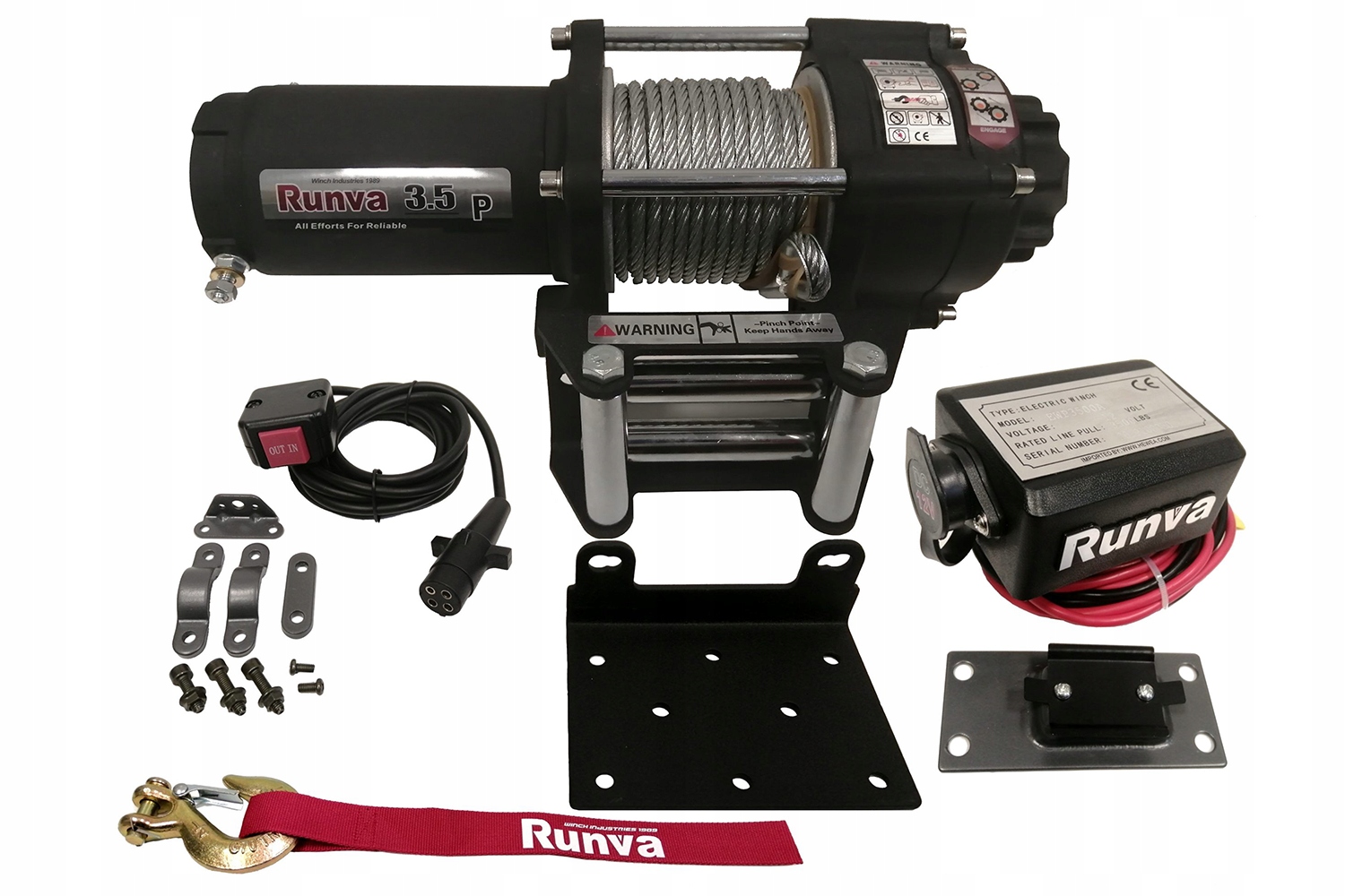 Elektrický navijak do prívesu Runva 12V 1588 kg s oceľovým lanom