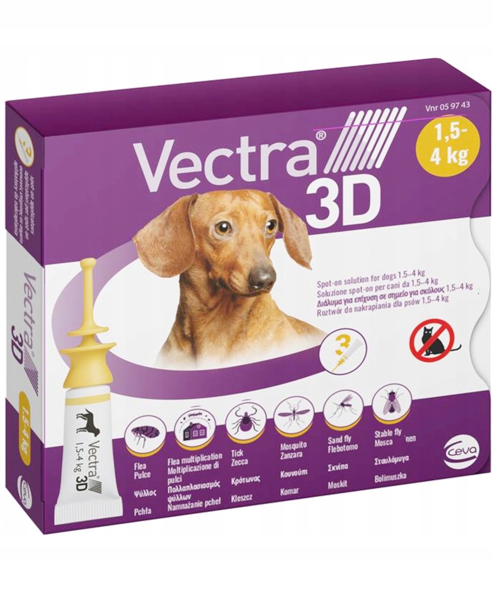 Vectra 3D Pies 1,5-4KG 3pip. 0,8ML pchły,kleszcze
