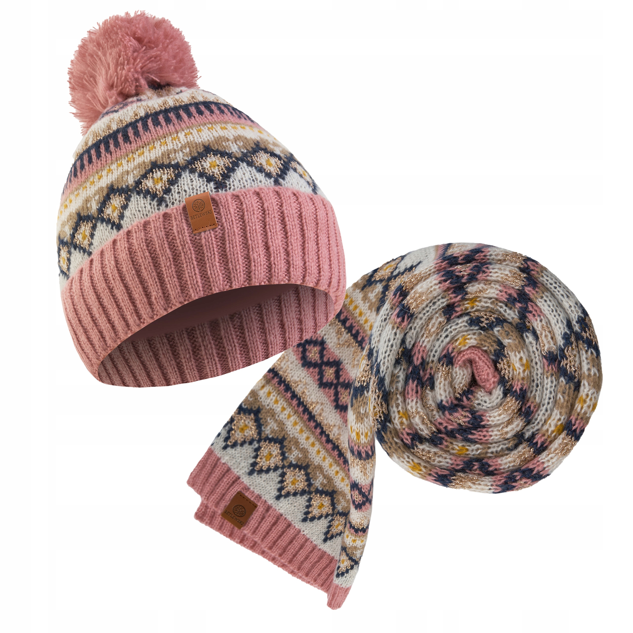 Betlewski zimní sada: čepice s bambulí a teplá, lehká dámská šála
