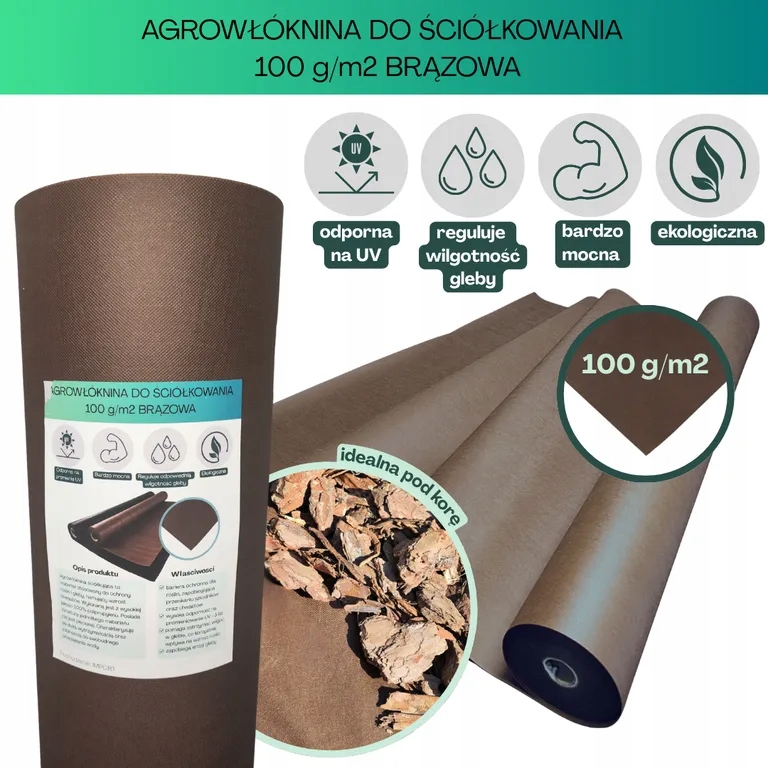 Agrowłóknina brązowa pod korę 100g/m2 1,6x20 m Wigo-Garden