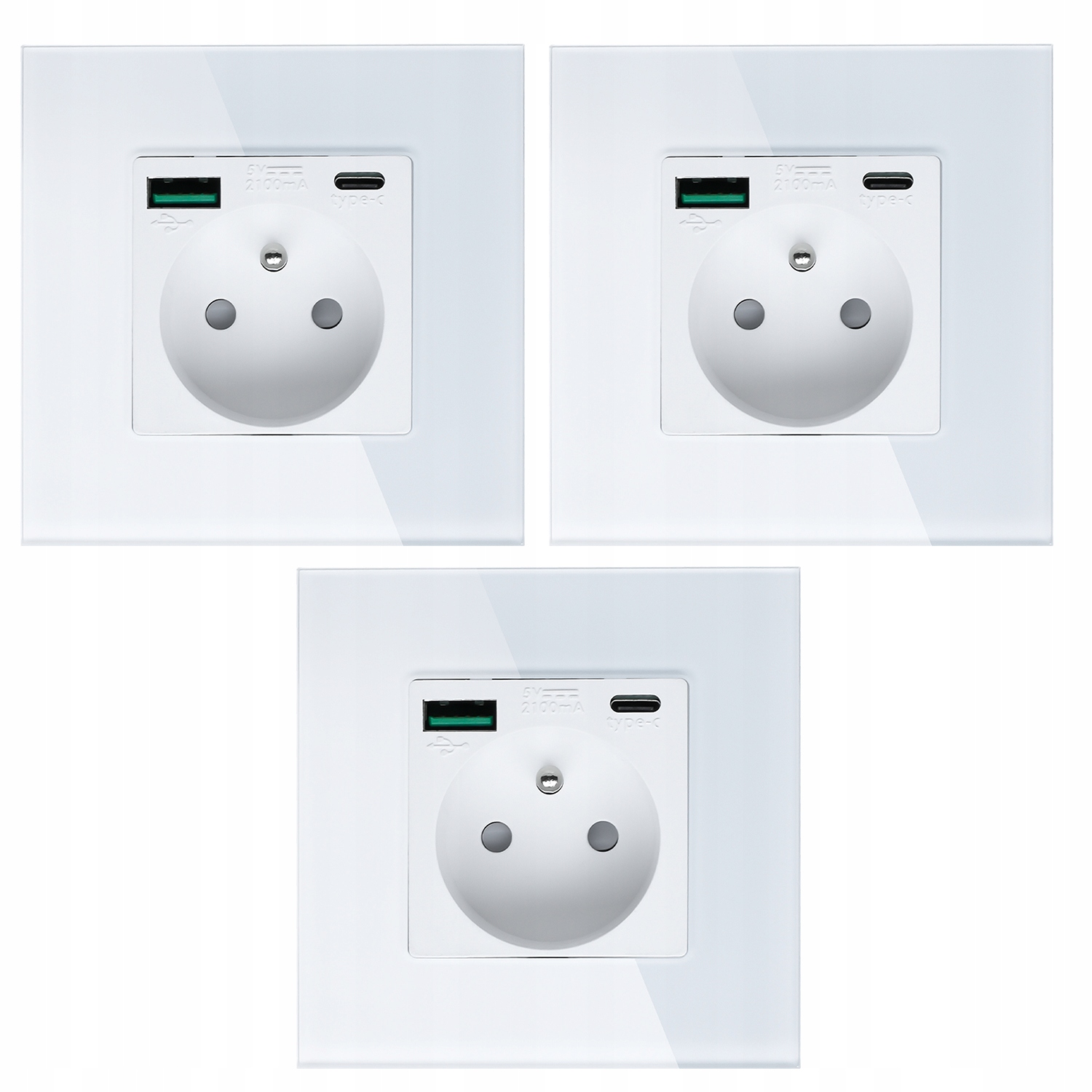 3x Bílá Elektrická Zásuvka Nástěnný Kontakt S Vestavěnou Usb Nabíječkou