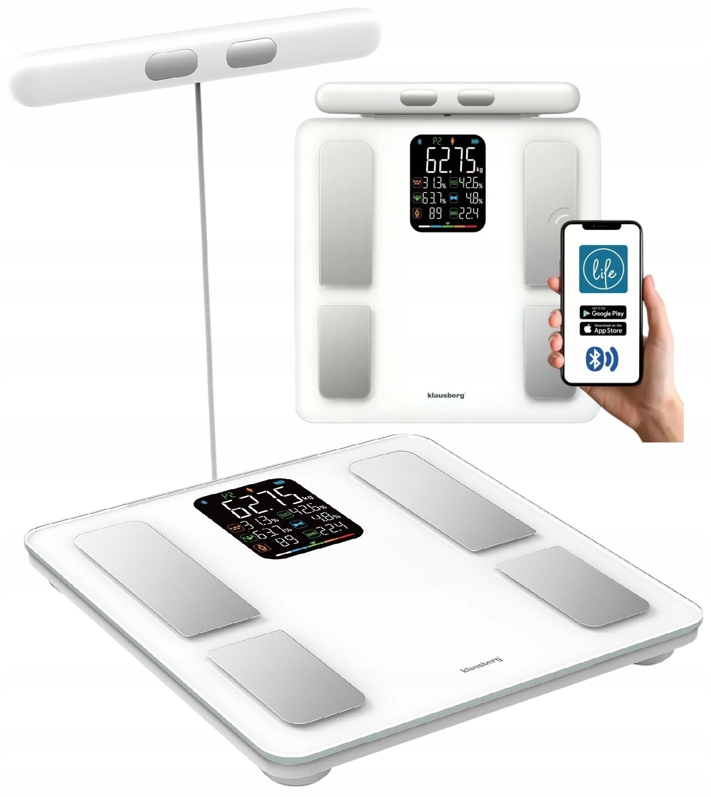 Koupelnová váha s úchytem, elektronická, přesné složení těla, bílá