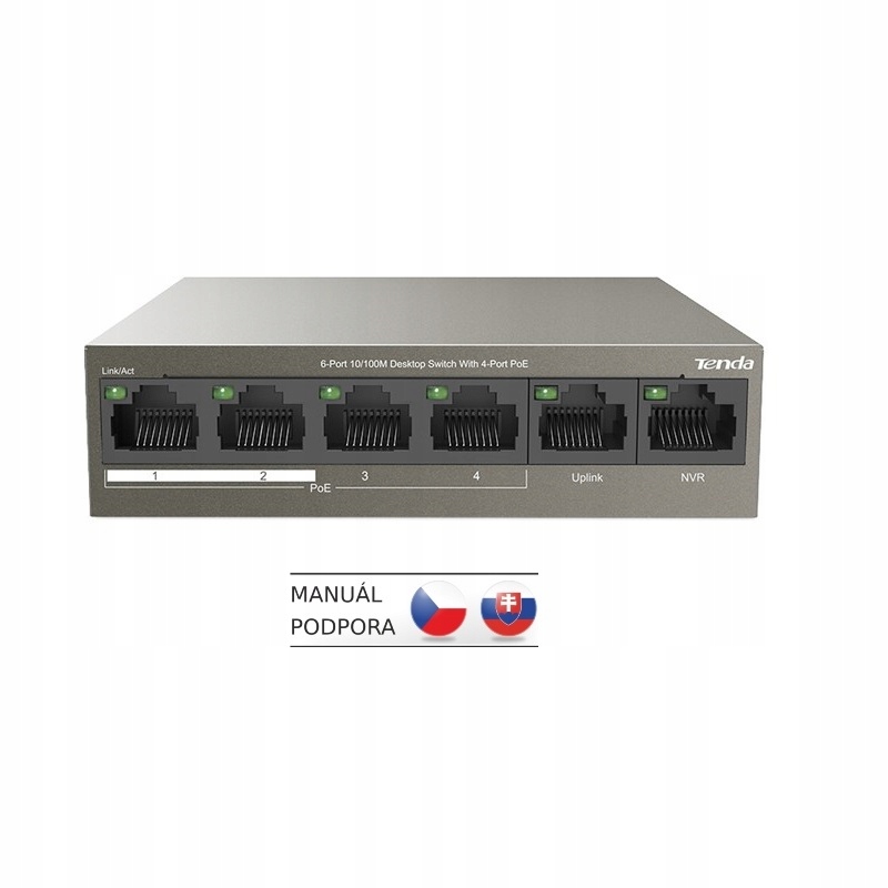Tenda TEF1106P-4-63W PoE At switch 4x PoE 802.3af/ at, 6x 100Mb/ s, PoE…