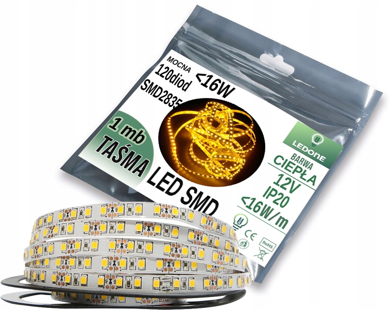 

Mocna 16W Taśma Led Premium 2835 600 IP20 Ciepł 1m