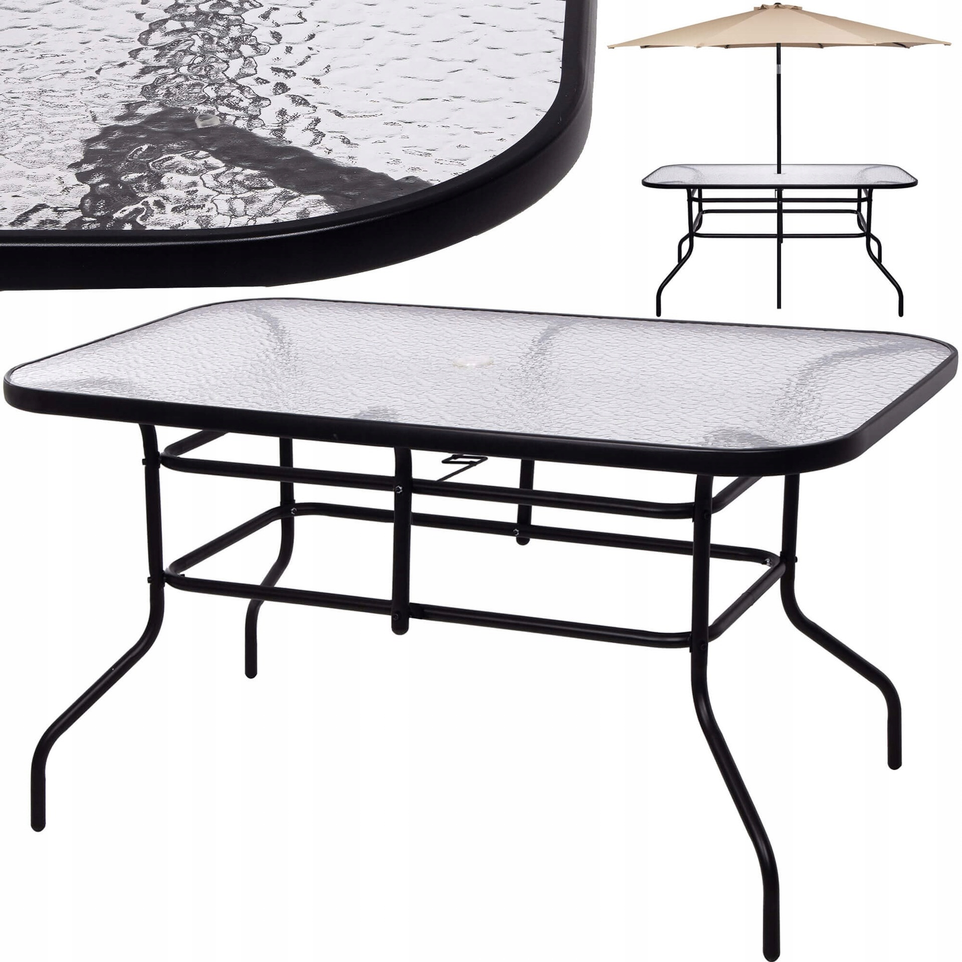 Veľký Záhradný Stôl Na Terasu Sklenený 120x70 cm Nábytok Na Záhradu Balkónová Terasa