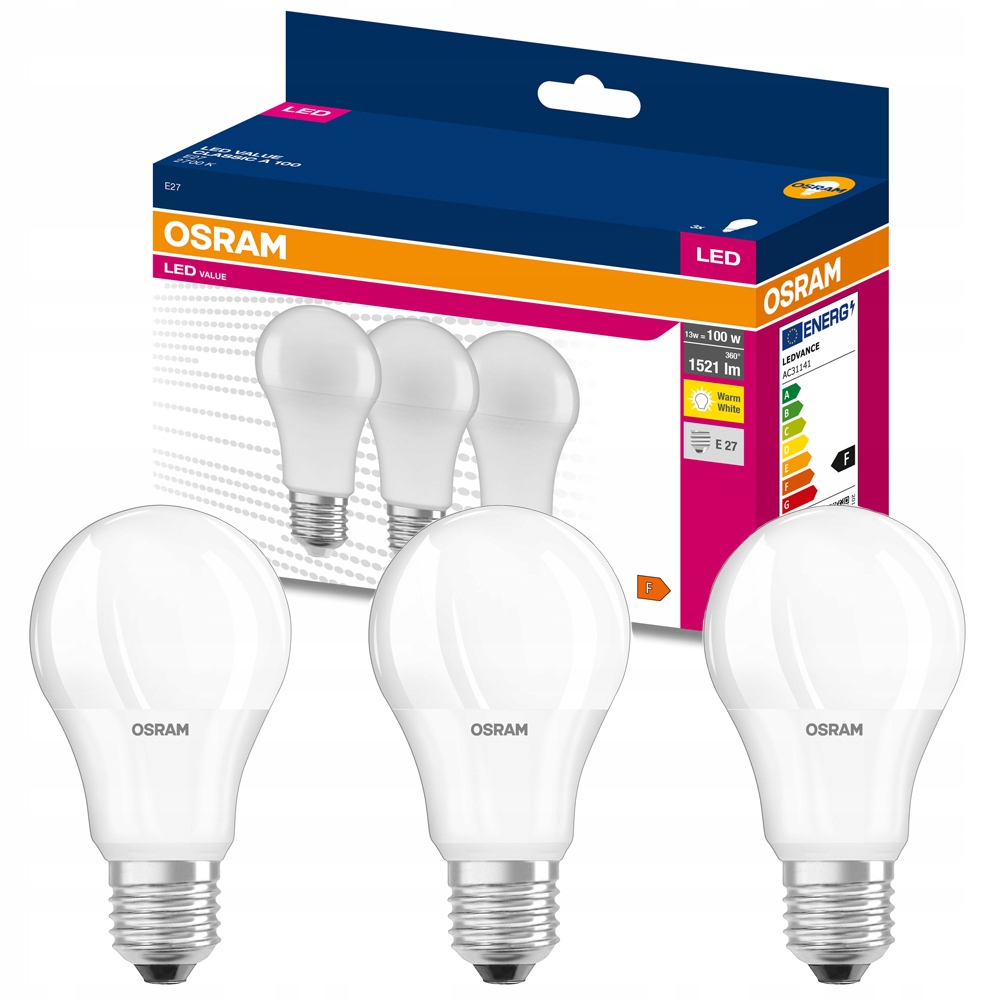 

3X Żarówka Led E27 13W=100W 1521lm 2700K Osram