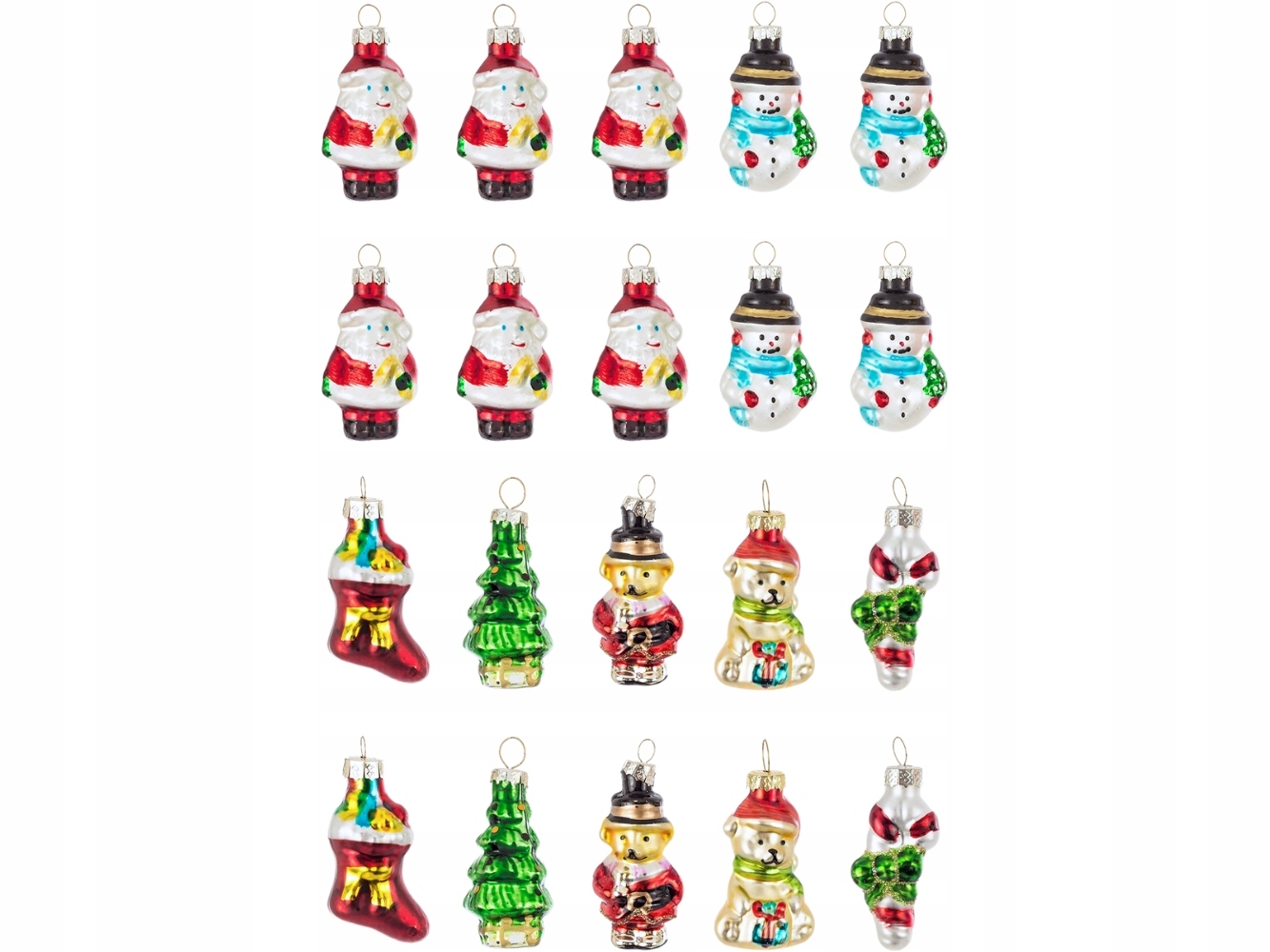 Vánoční Koule Skleněné 20 kusů Vánoční ozdoby Mikuláš Sněhulák Myška Vánoční Stromeček