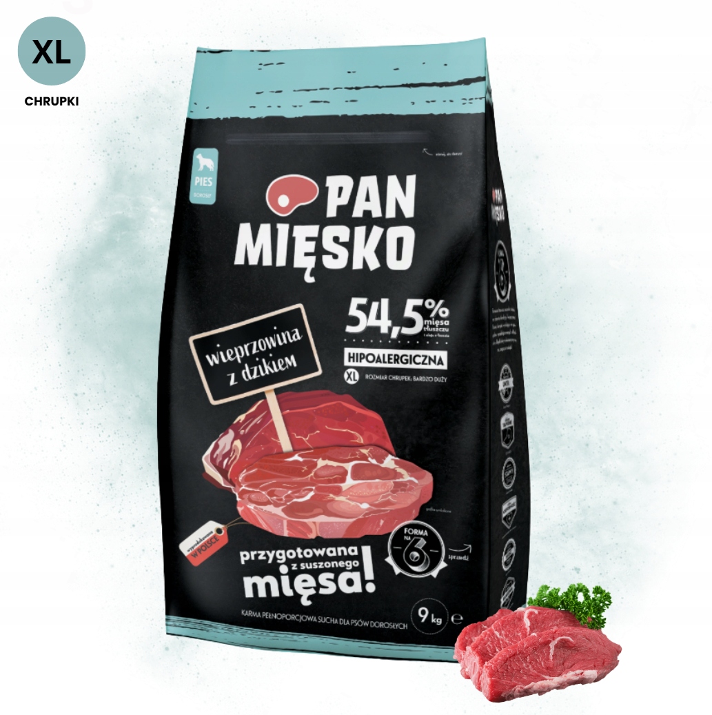 Levně Pan Mięsko Vepřové Divočák 9KG Pro Velká Plemena XL Krmivo pro psy
