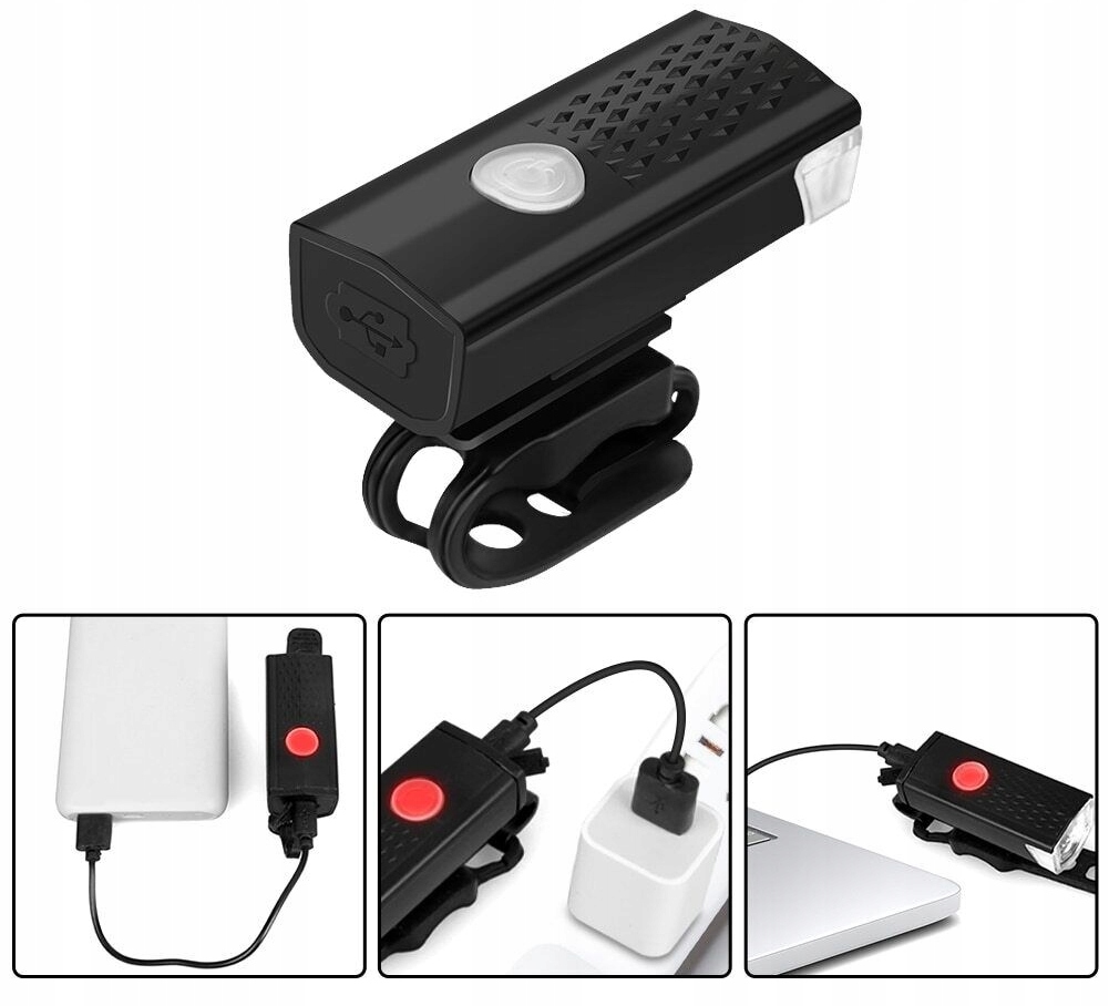 LAMPA ROWEROWA PRZÓD TYŁ LED LATARKA USB MOCNA ŚWIATŁO NA ROWER PRZÓD + TYŁ Kolor dominujący czarny