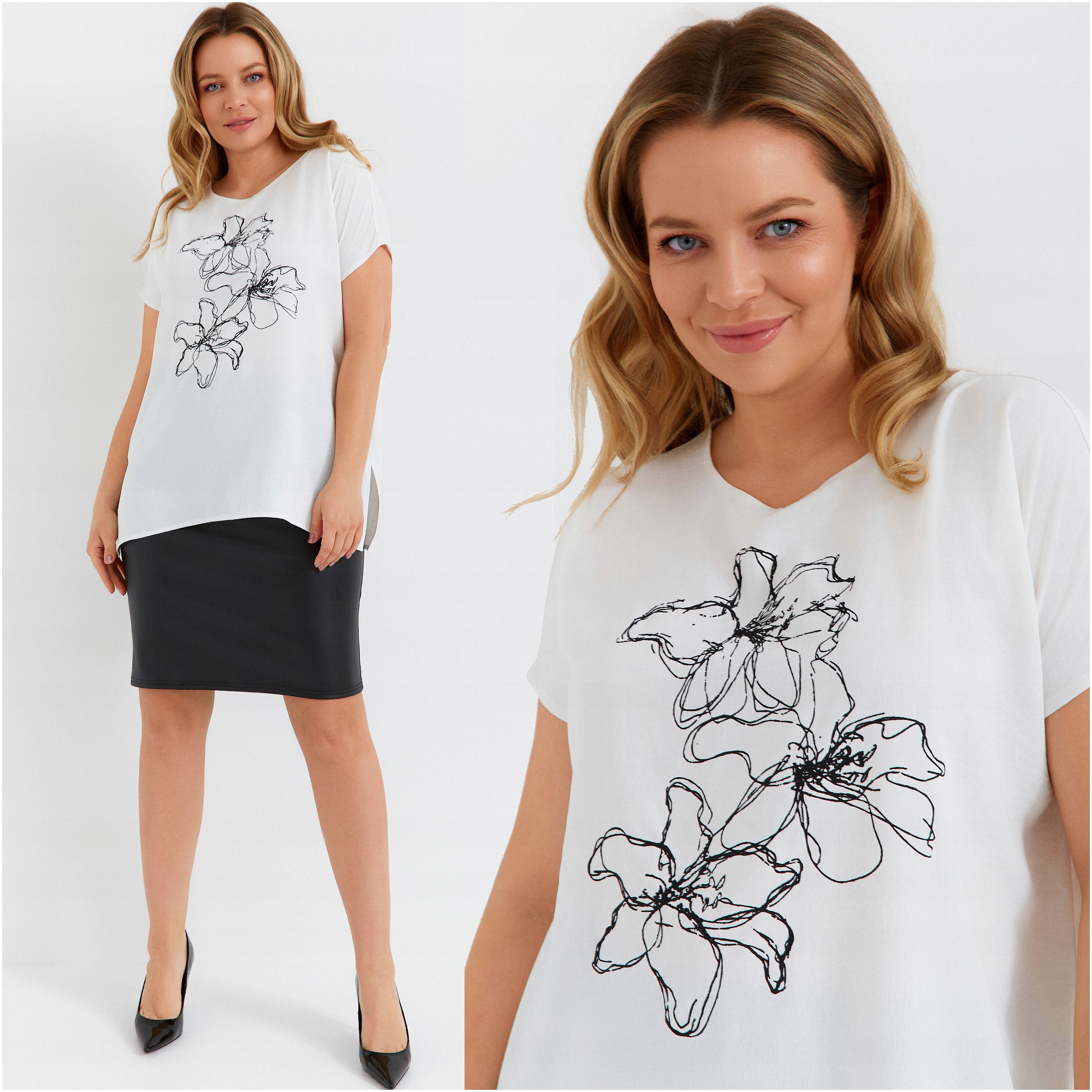 Dámská halenka Volná Bílá Velká velikost Plus Size Krátký rukáv Módní