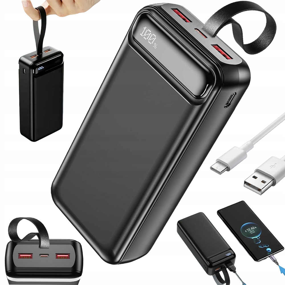 Powerbanka 50000MAH QC3.0 QC4.0 Rychlé Nabíjení 3 Výstupy Černá