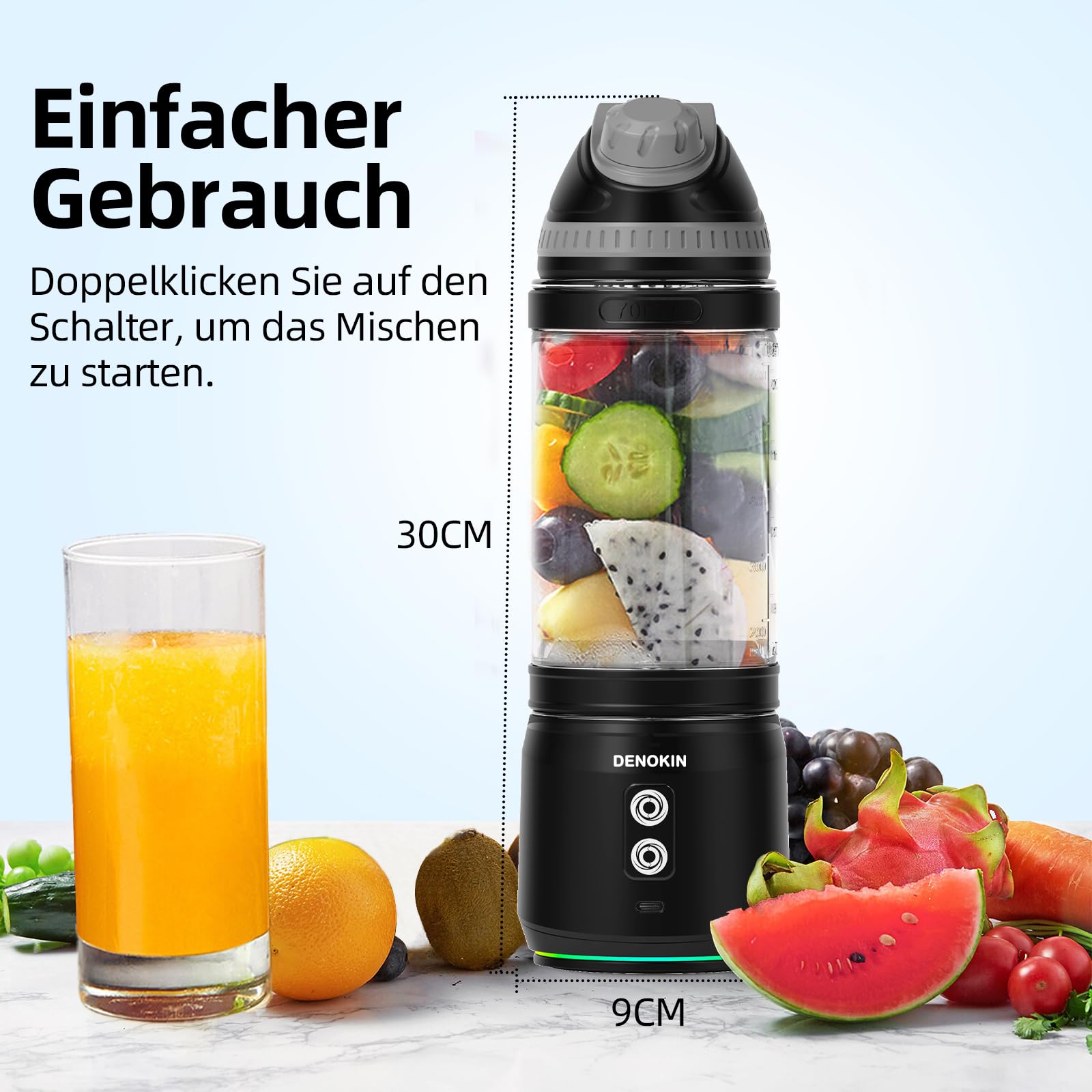 DENOKIN Przenośny Blender 700ml Smoothie Maker 6 Ostrzy BPA Free — miniatura 3