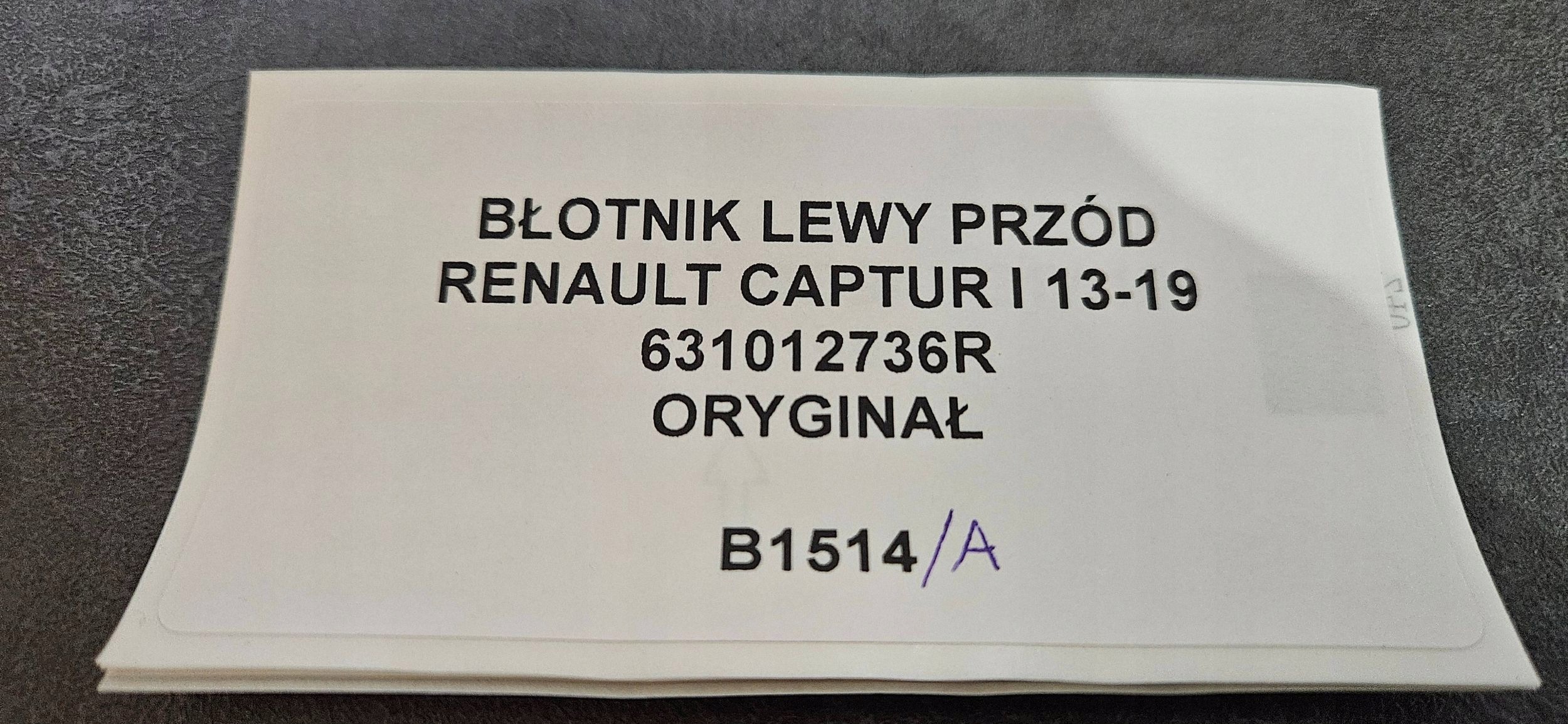parafango sinistra Anteriore RENAULT CAPTUR e 13-19 Originale 631012736R