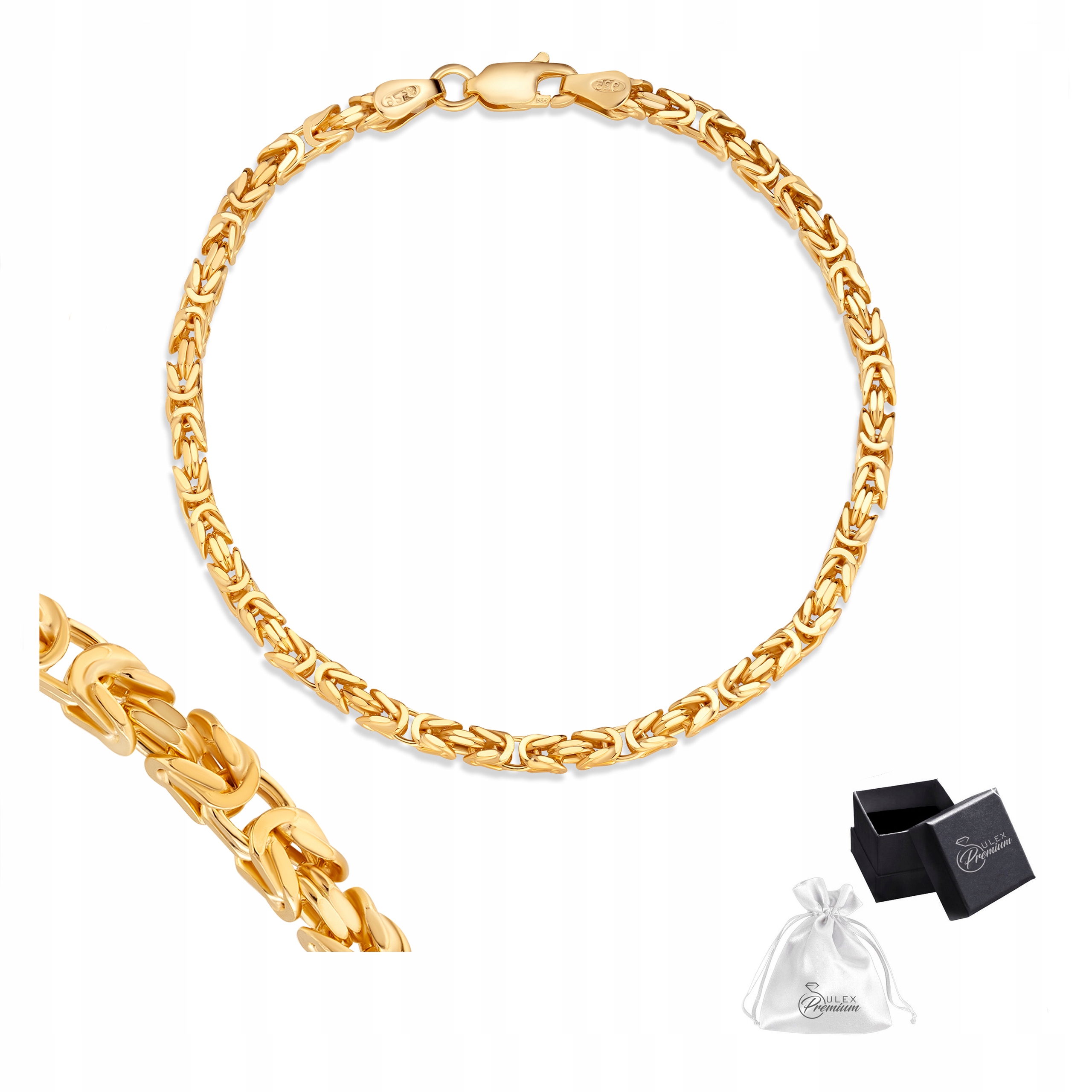 Zlatý dámský náramek Byzantín Stříbro 925 Královská vazba 21 cm x 3 mm