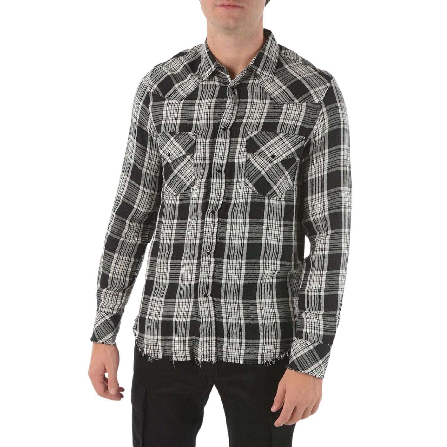 Pánská košile Diesel East kostkovaná černobílá bavlněná klasická vel. S