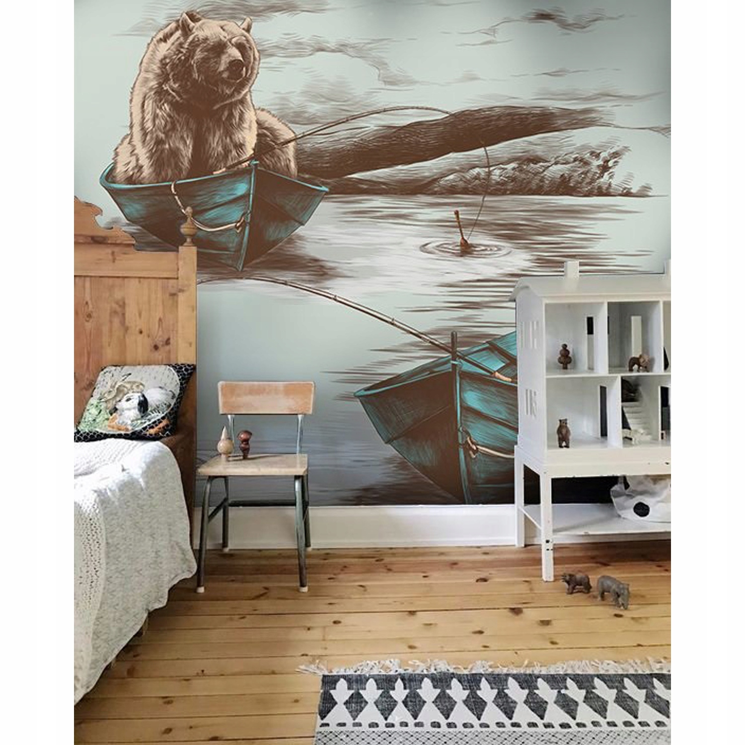 

Fototapeta do salonu Niedźwiedź w łodzi 290x290 cm