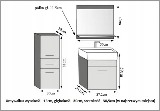 Meble łazienkowe z LUSTREM z UMYWALKĄ Kod producenta KOR M 2/0/W/W/0/ZW