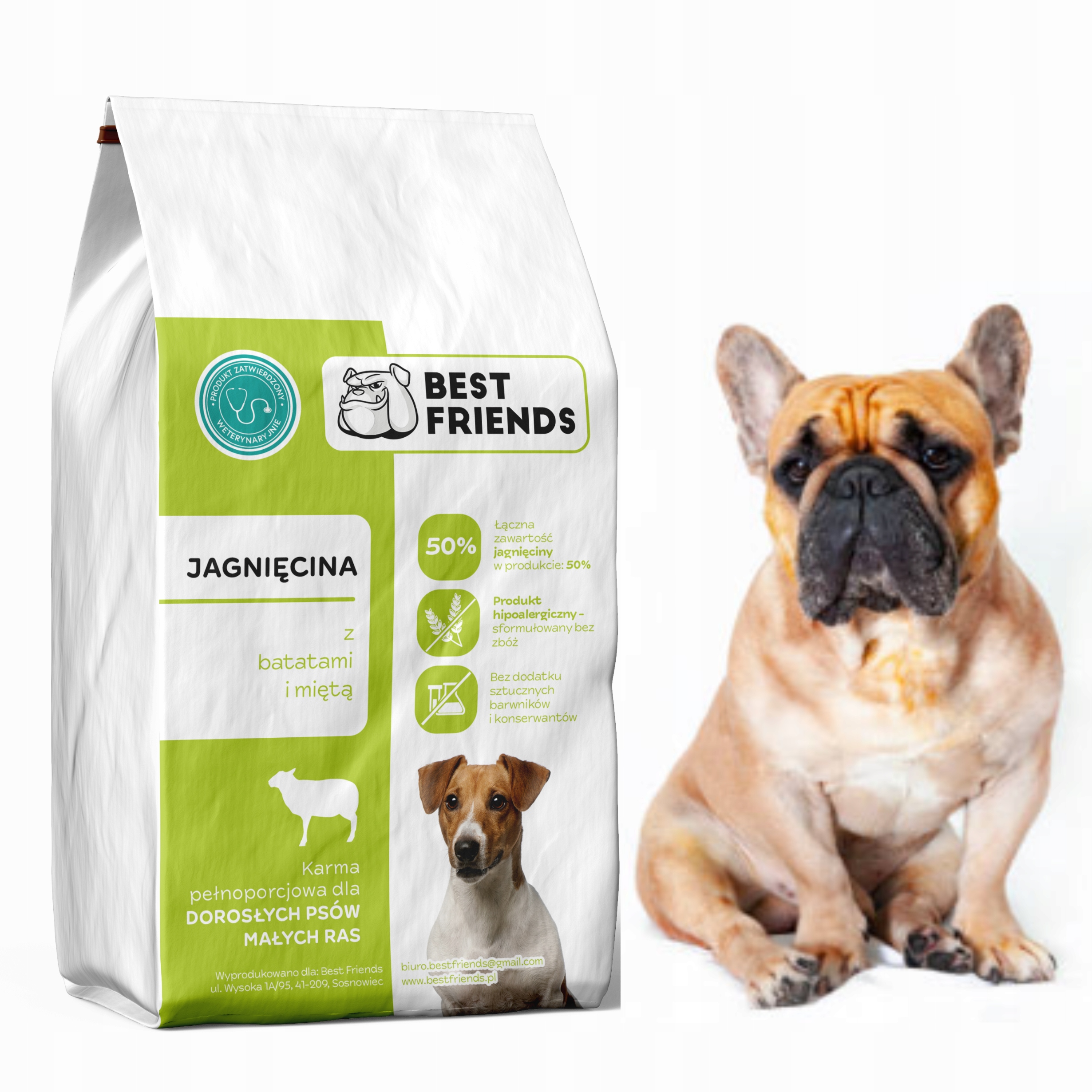 Karma dla psa, Buldog Francuski, Terrier, hipoalergiczna 50% Jagnięcina 6KG